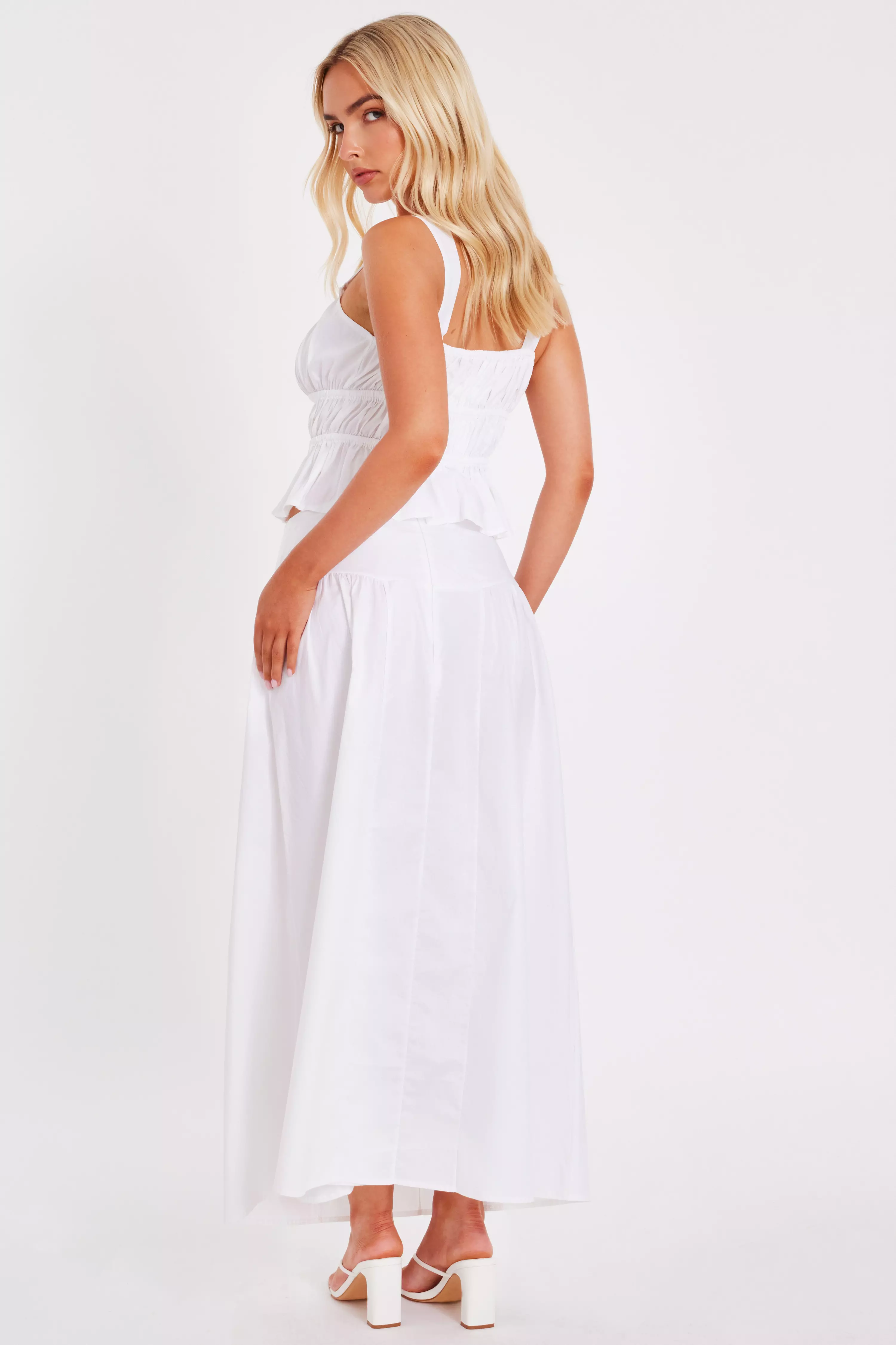 White High Waisted Maxi Skirt