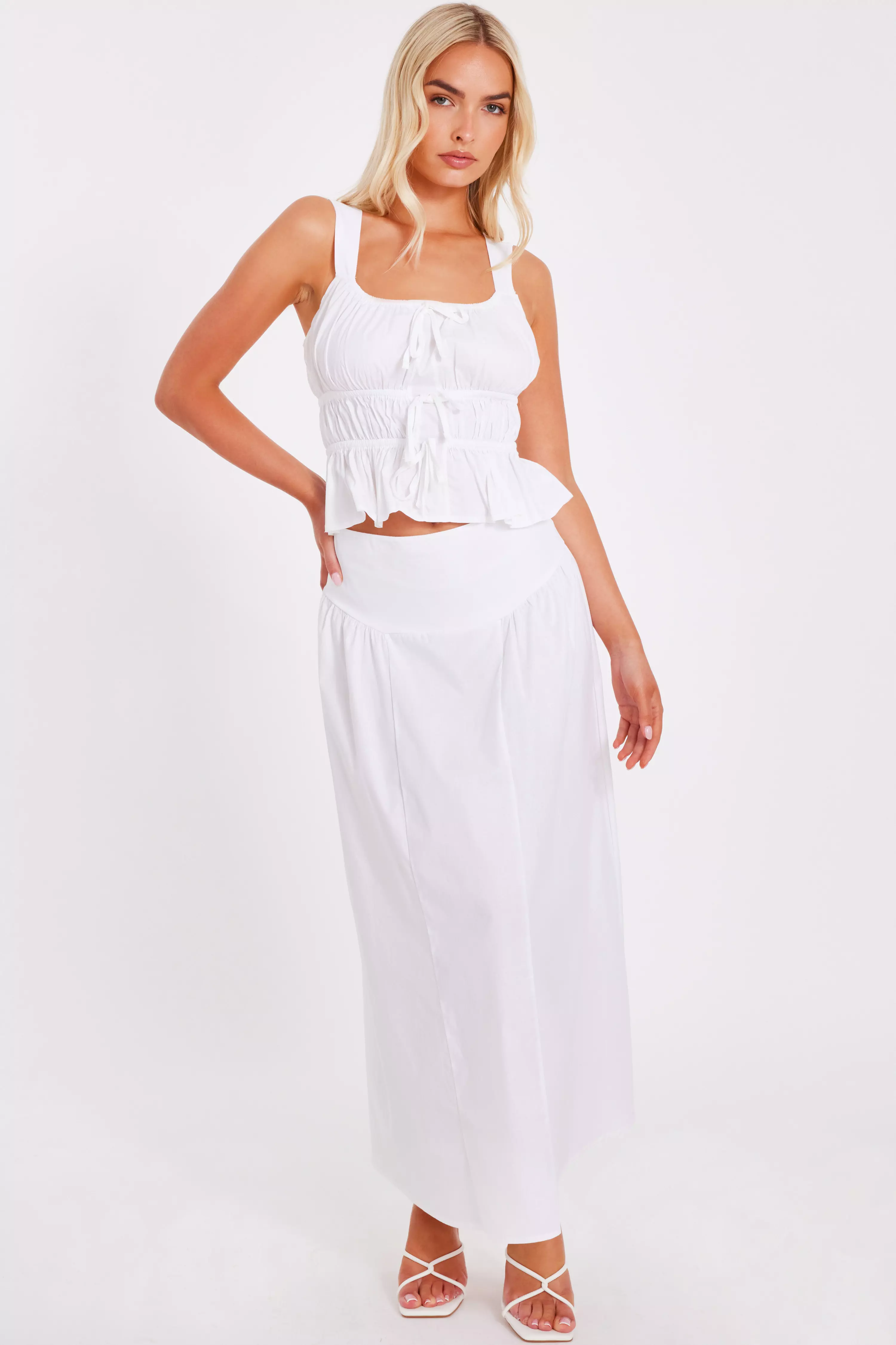White High Waisted Maxi Skirt