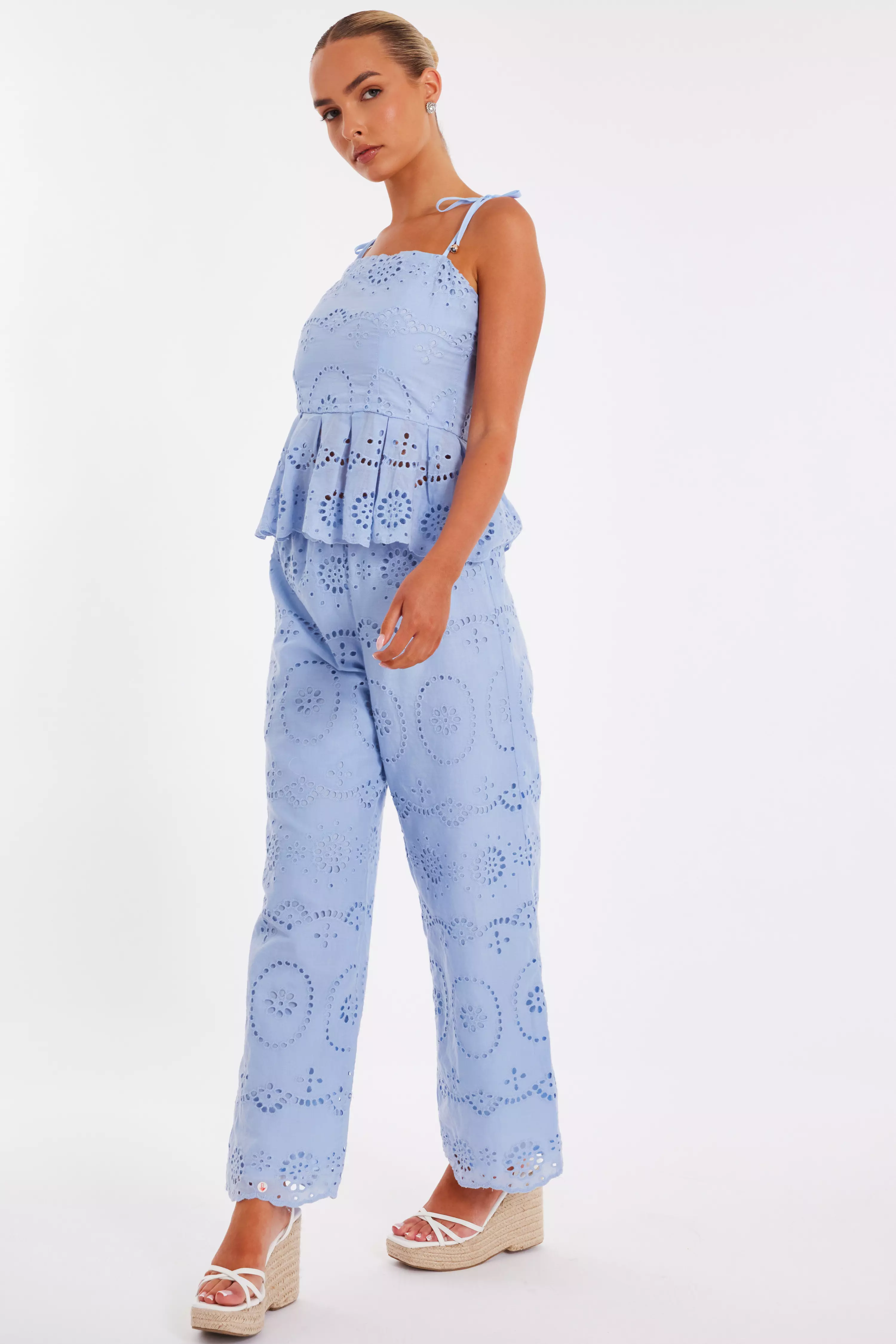 Pale Blue Embroidered Peplum Top