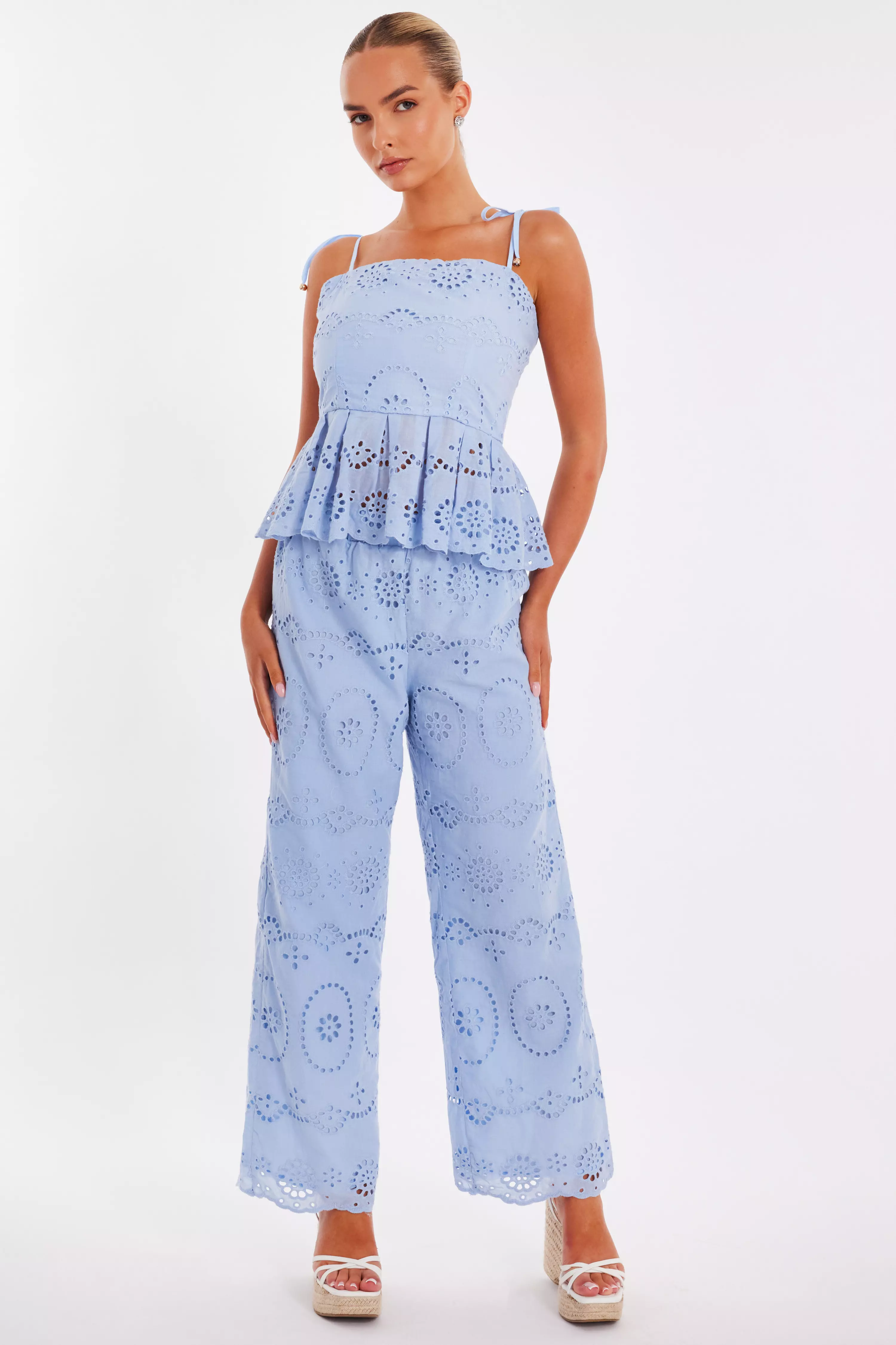 Pale Blue Embroidered Peplum Top