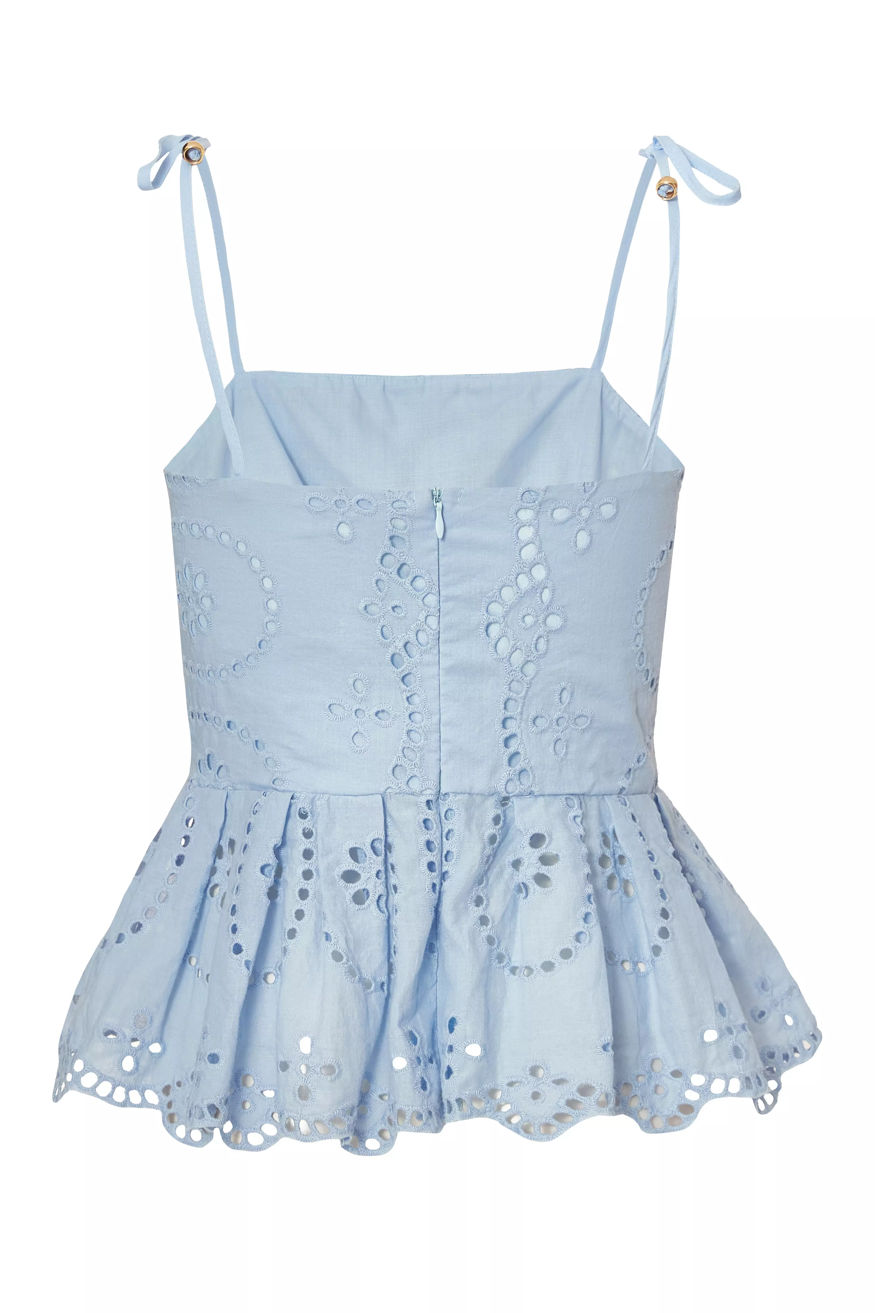 Pale Blue Embroidered Peplum Top