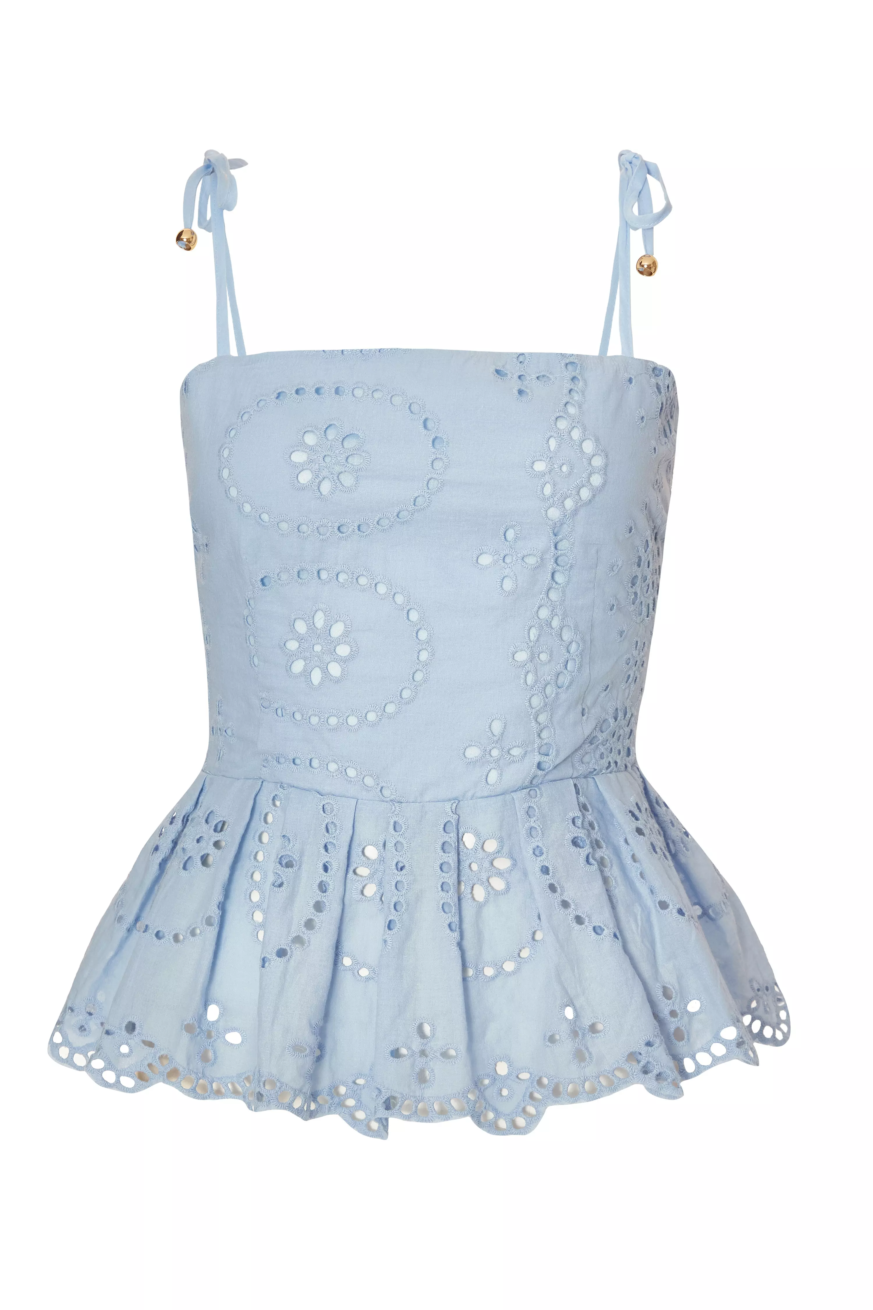 Pale Blue Embroidered Peplum Top
