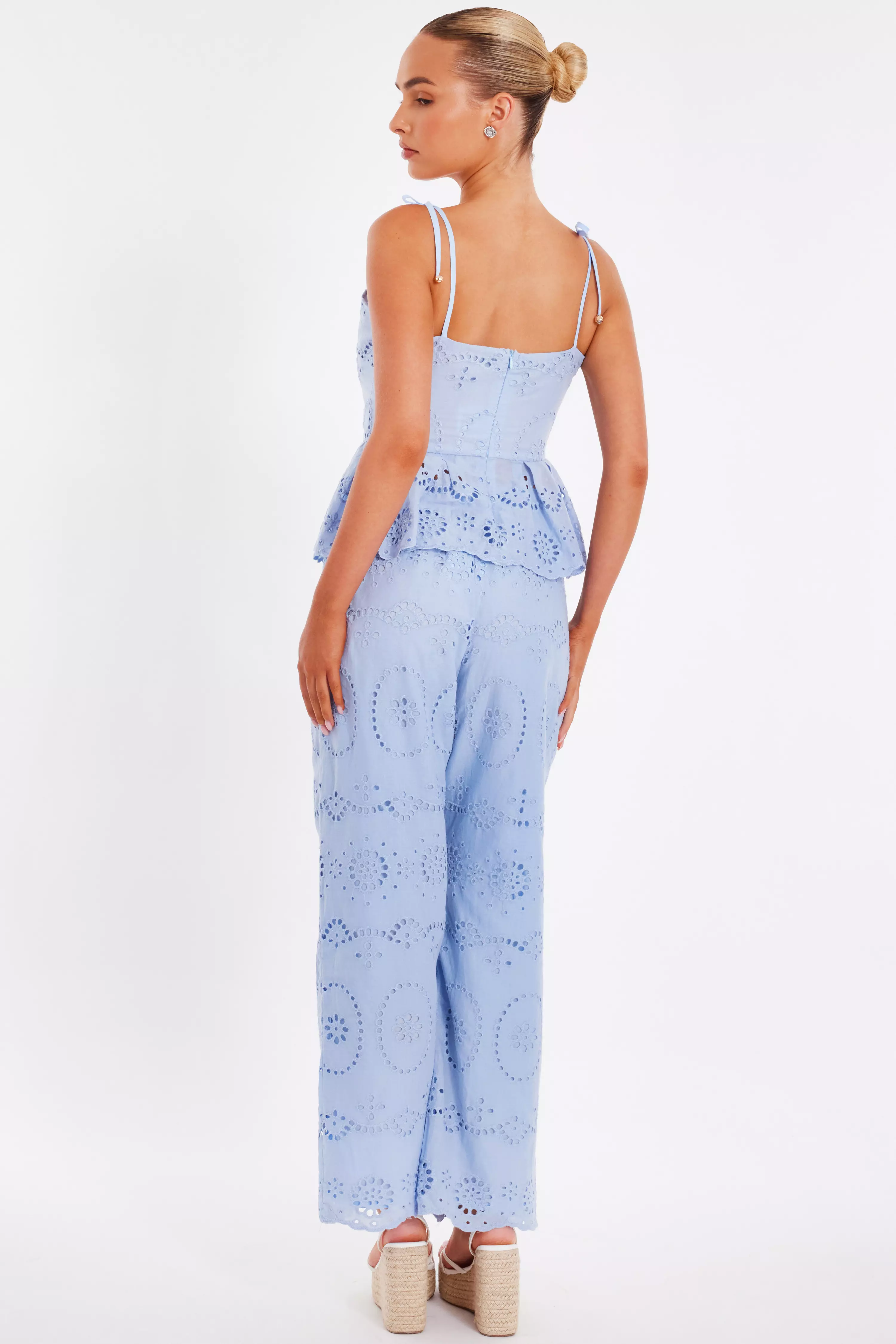Pale Blue Embroidered Trousers