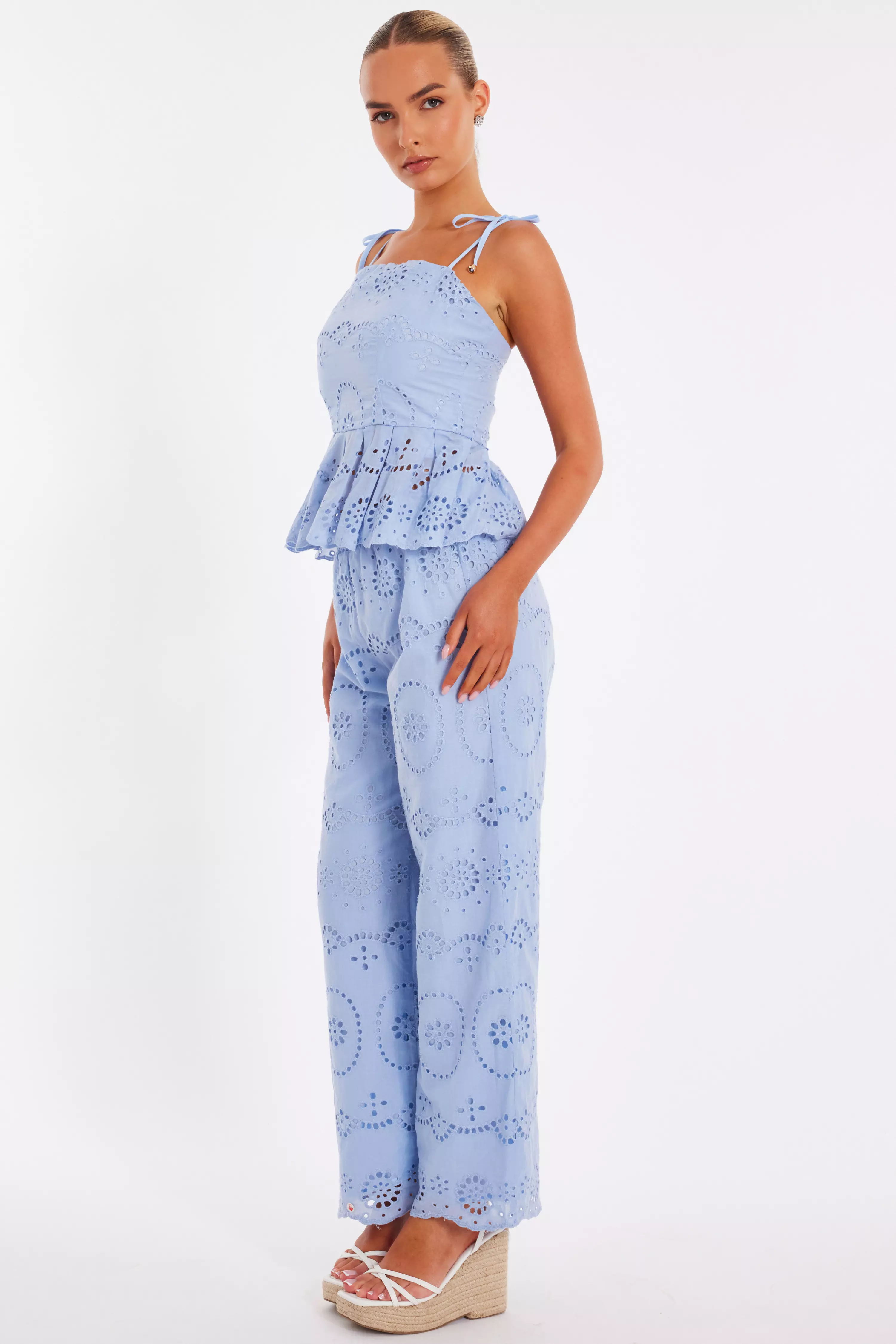 Pale Blue Embroidered Trousers