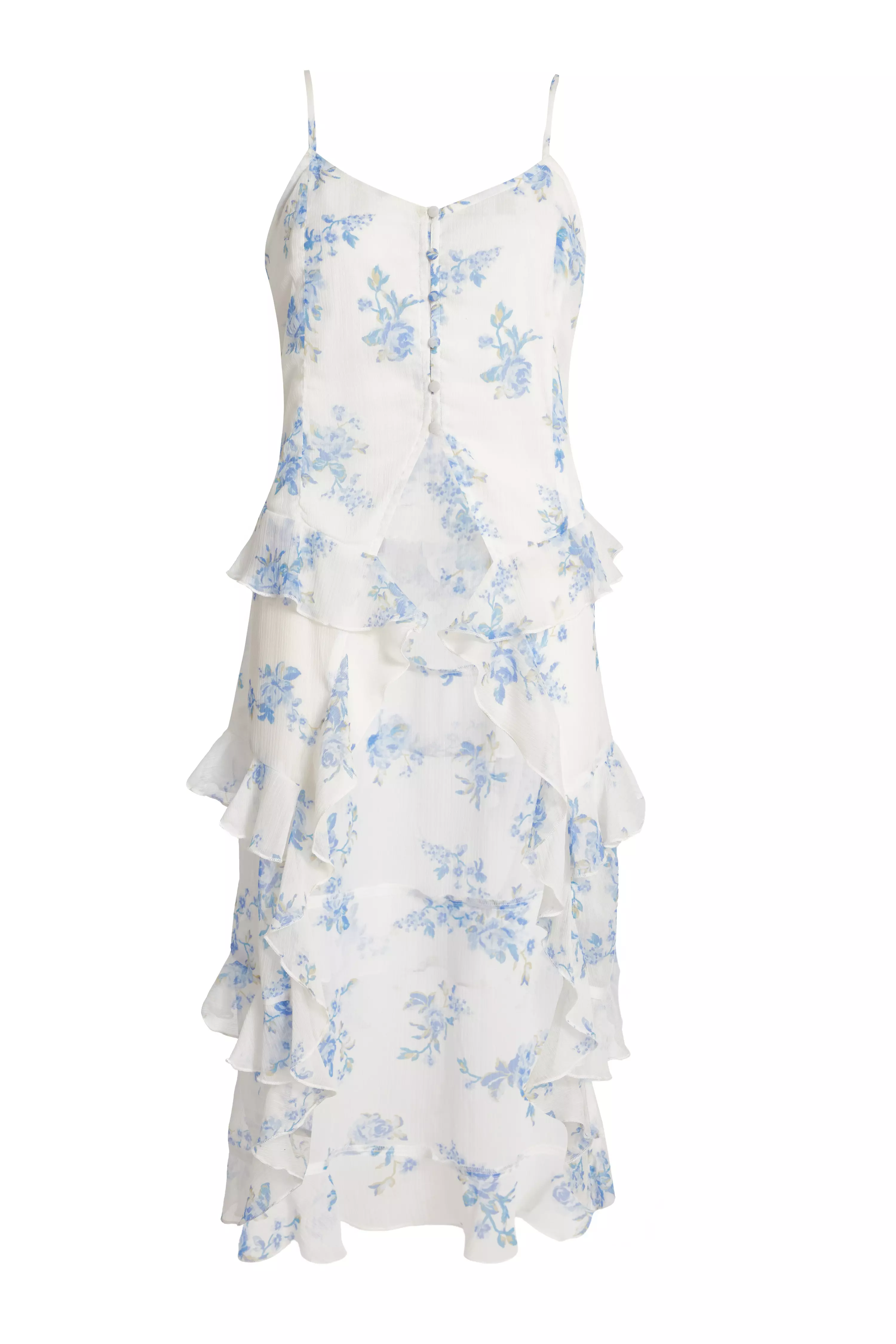 White Floral Long Ruffle Top