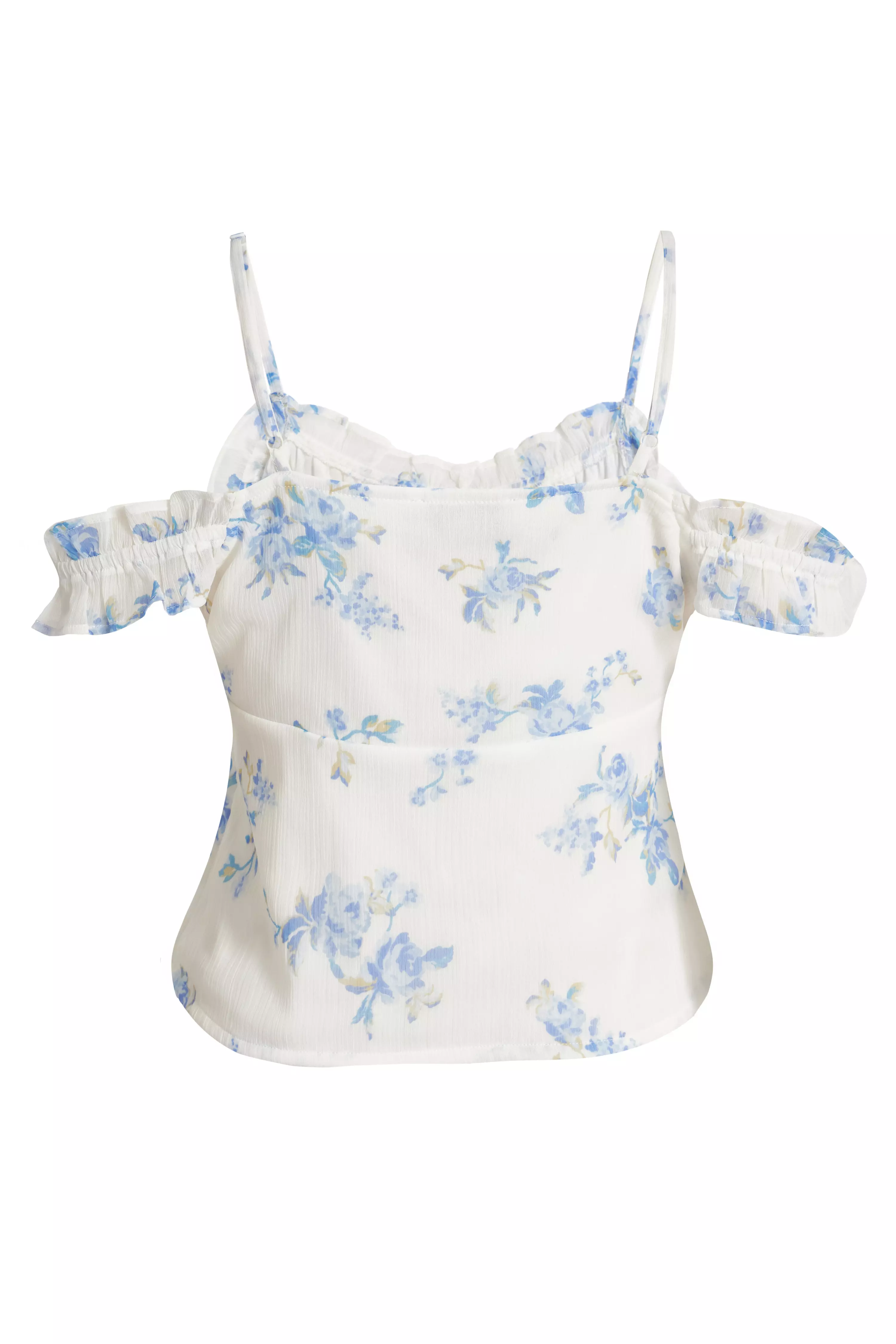 White Floral Tie Front Top
