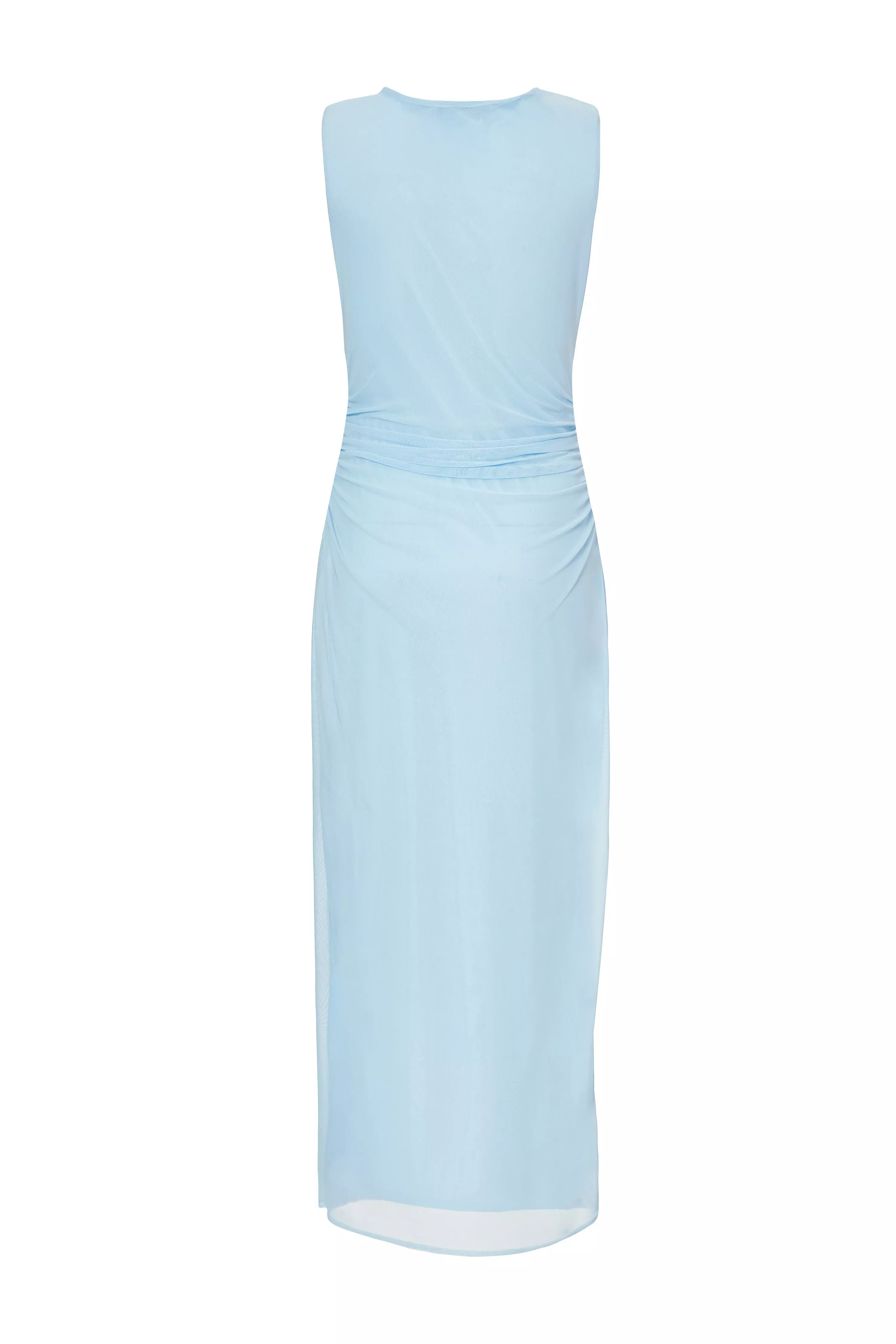 Pale Blue Mesh Buckle Midaxi Dress