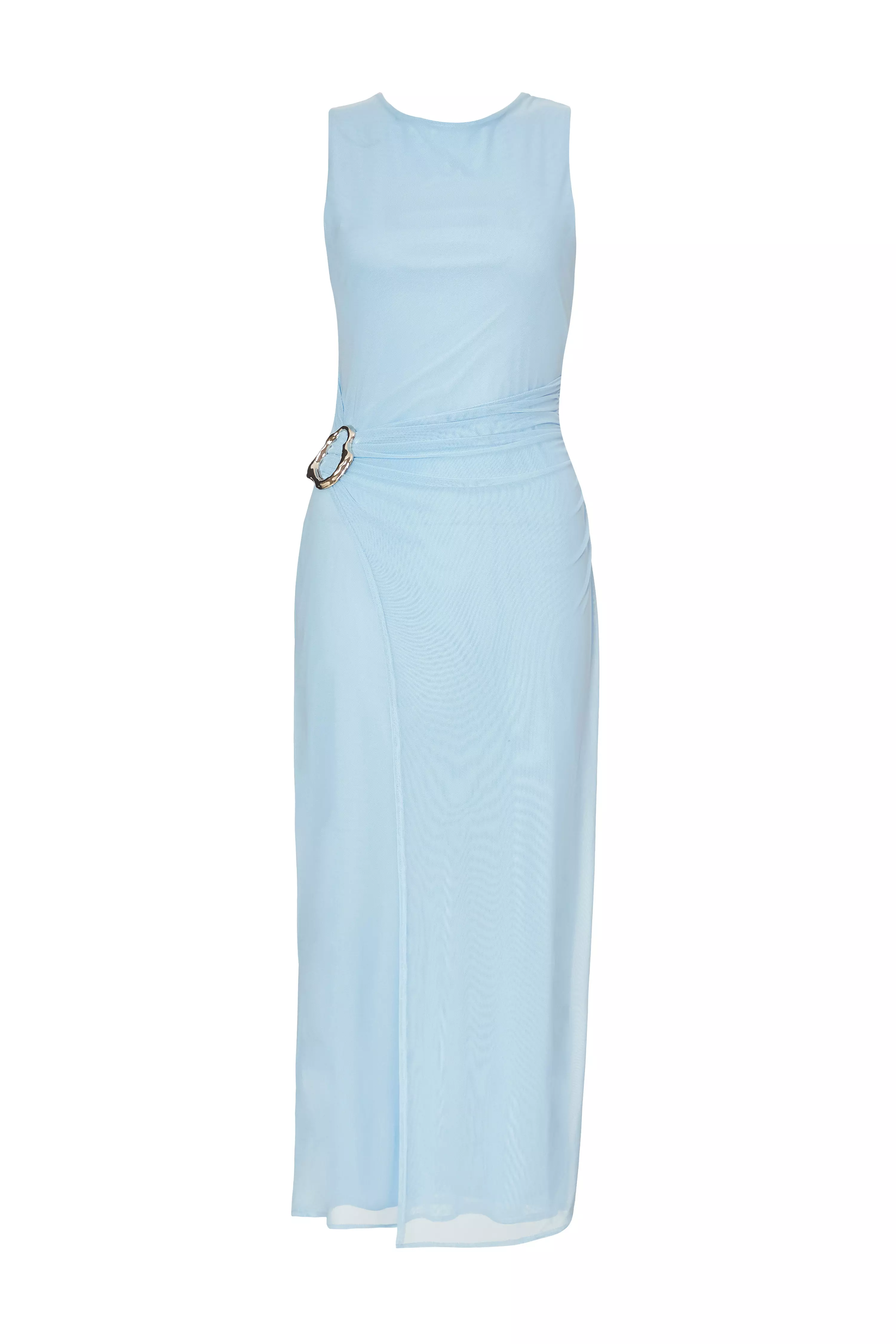 Pale Blue Mesh Buckle Midaxi Dress