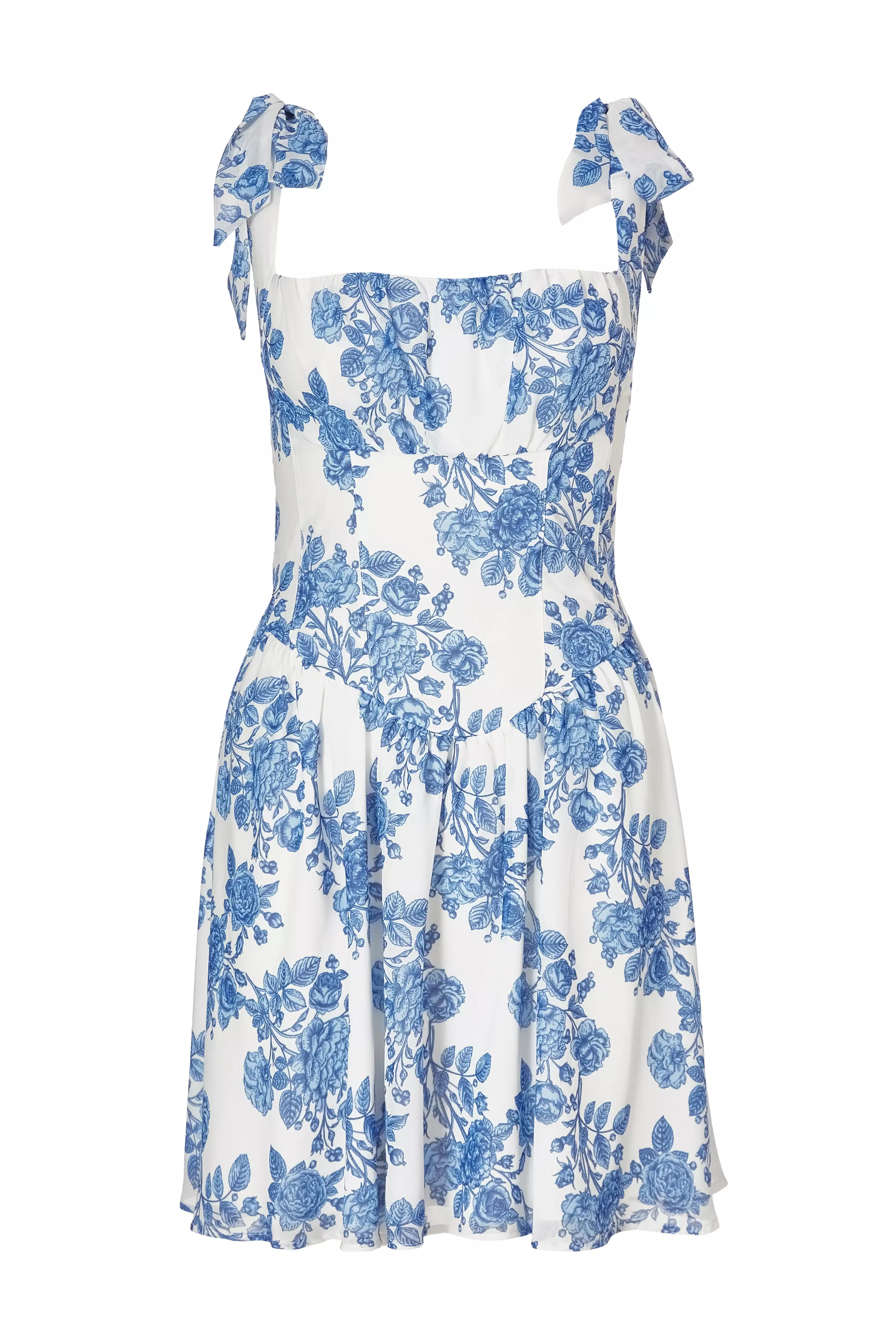 Blue Chiffon Floral Mini Dress