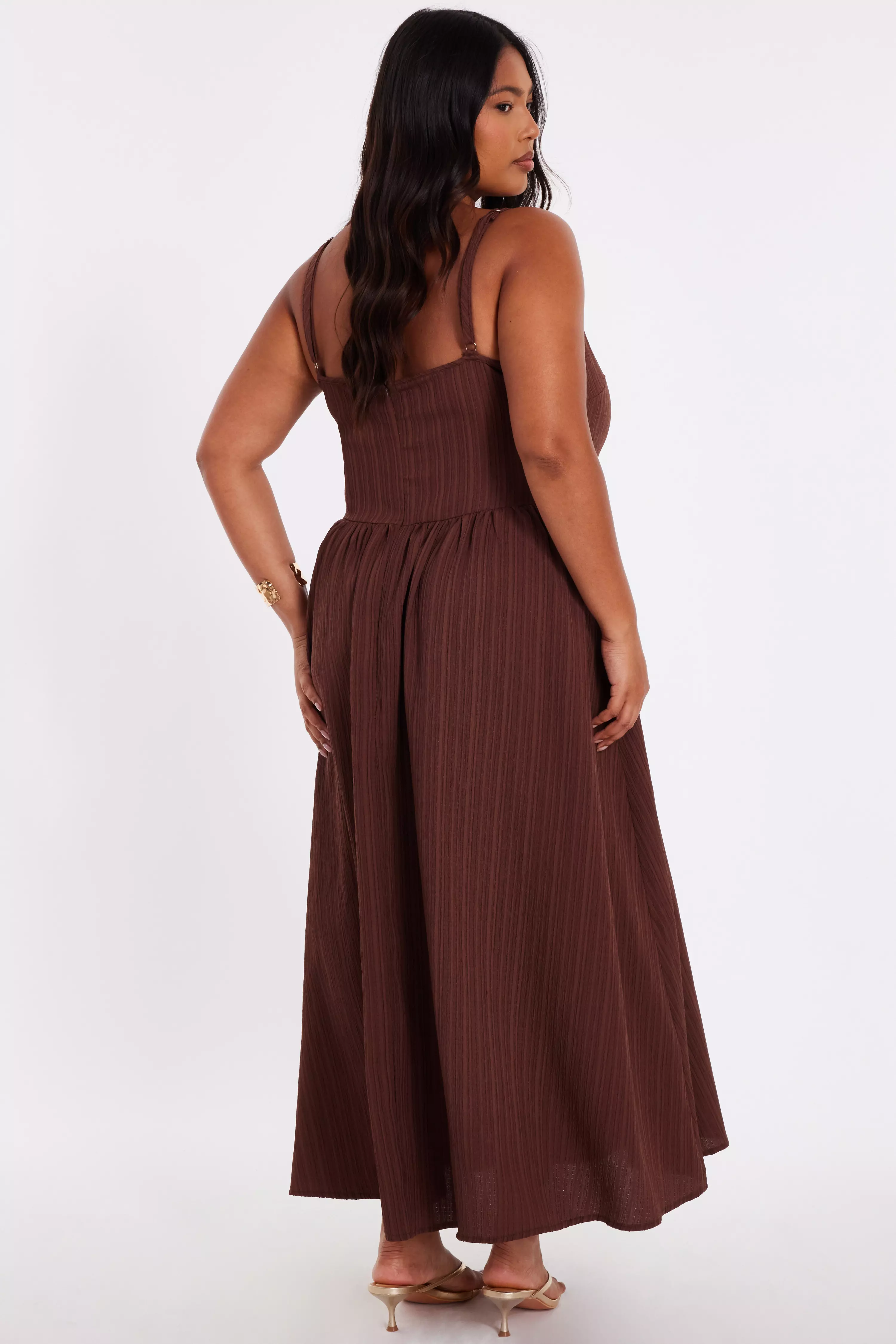 Curve Brown Drop Waist Midaxi Dress