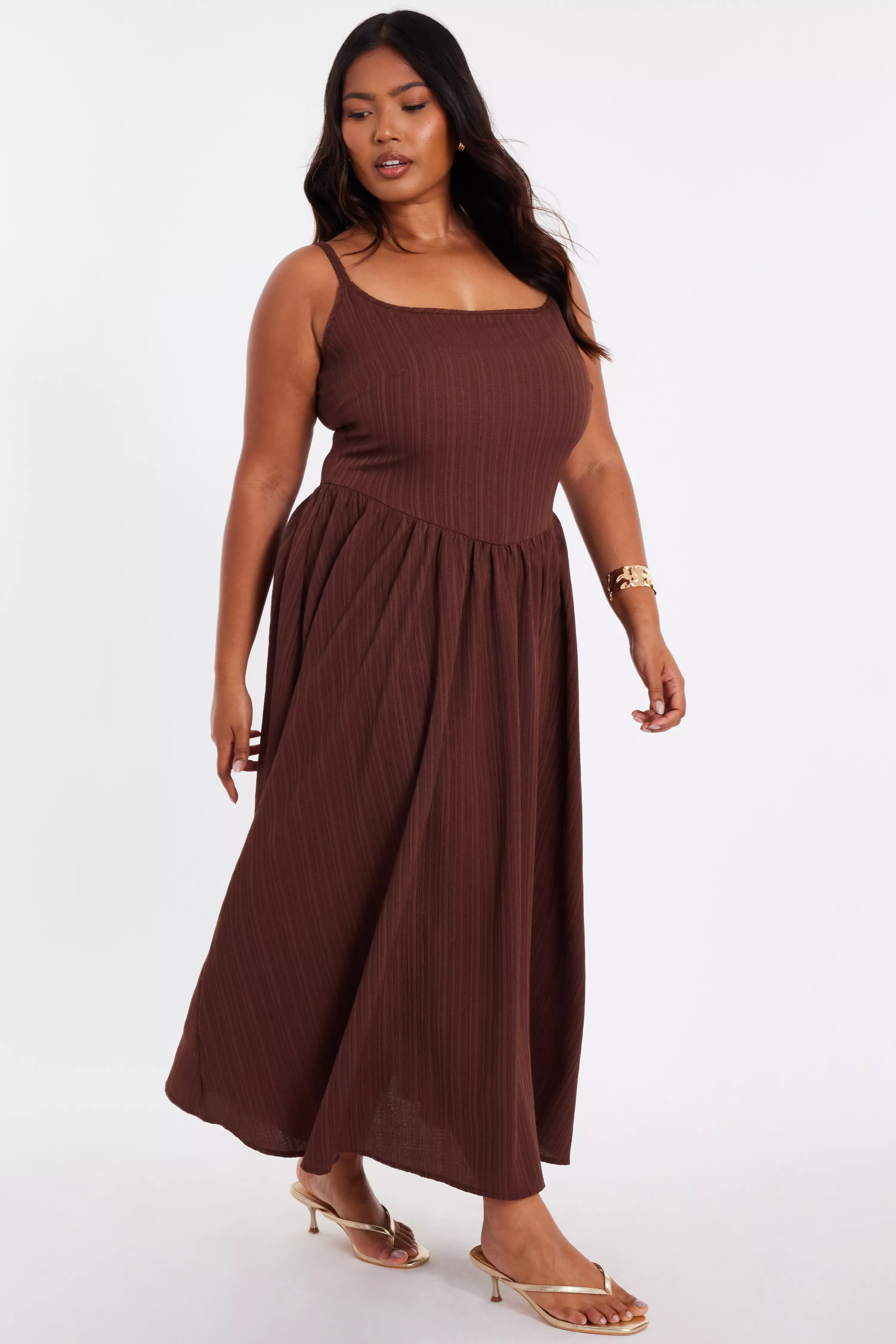 Curve Brown Drop Waist Midaxi Dress