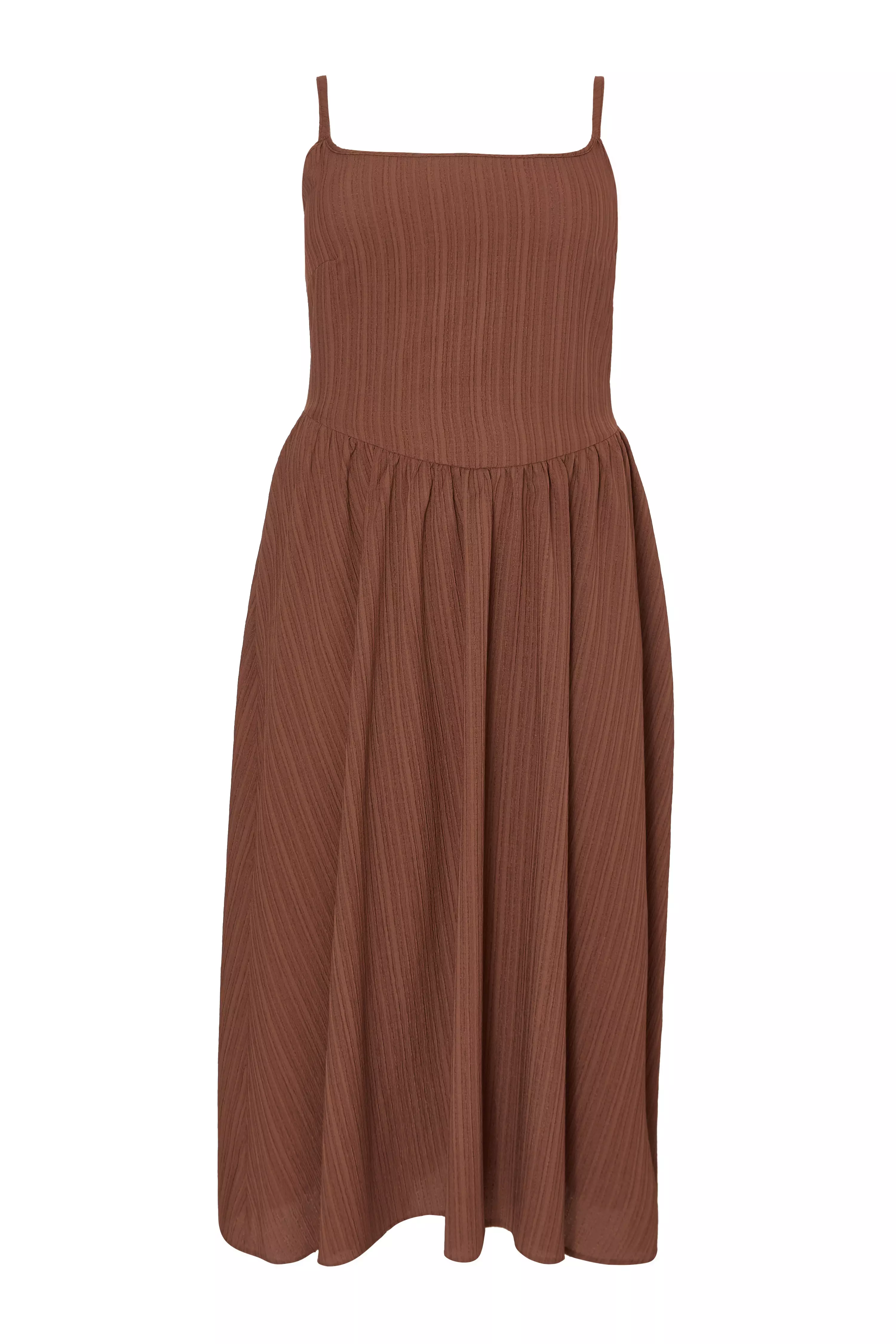 Curve Brown Drop Waist Midaxi Dress