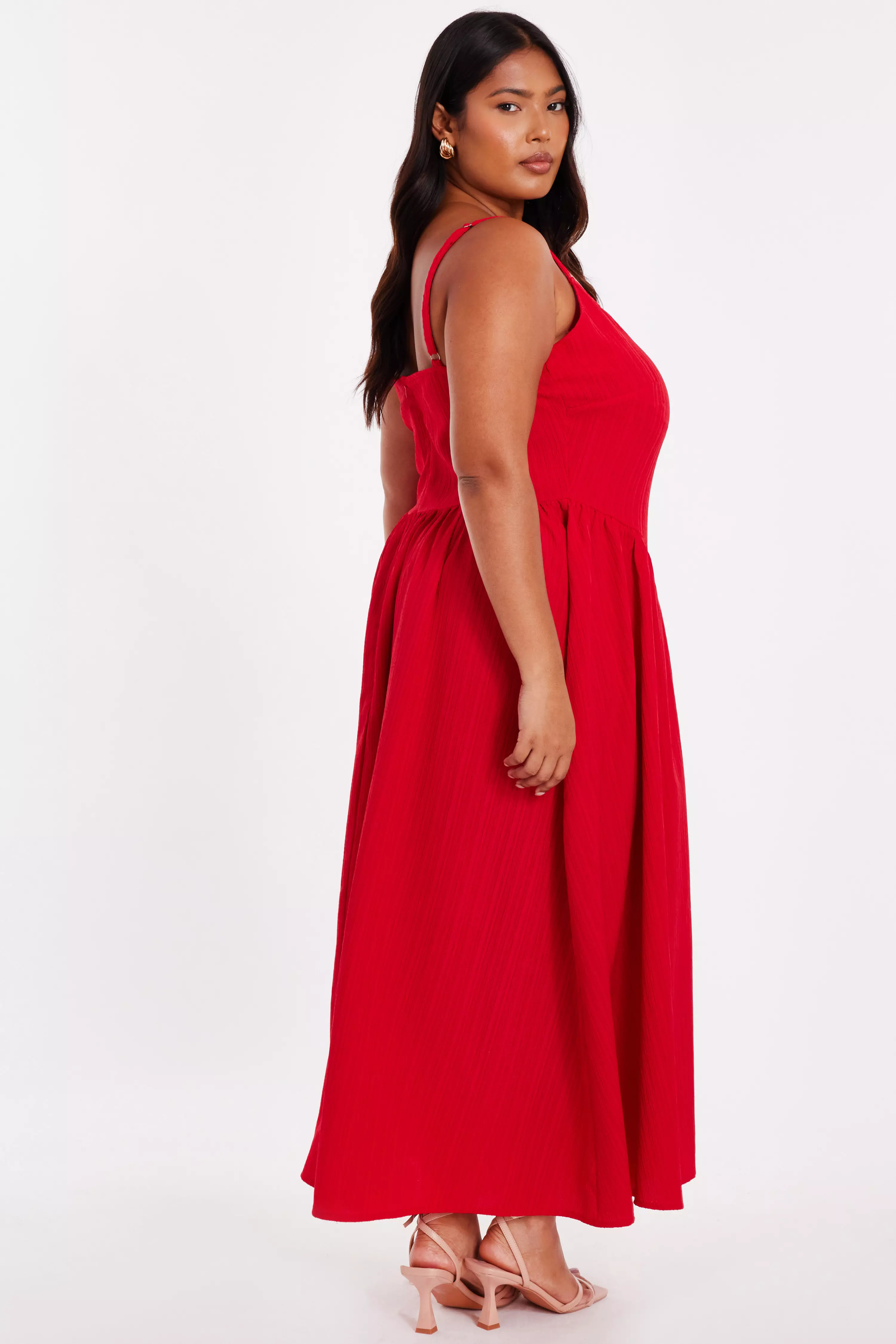 Curve Red Drop Waist Midaxi Dress