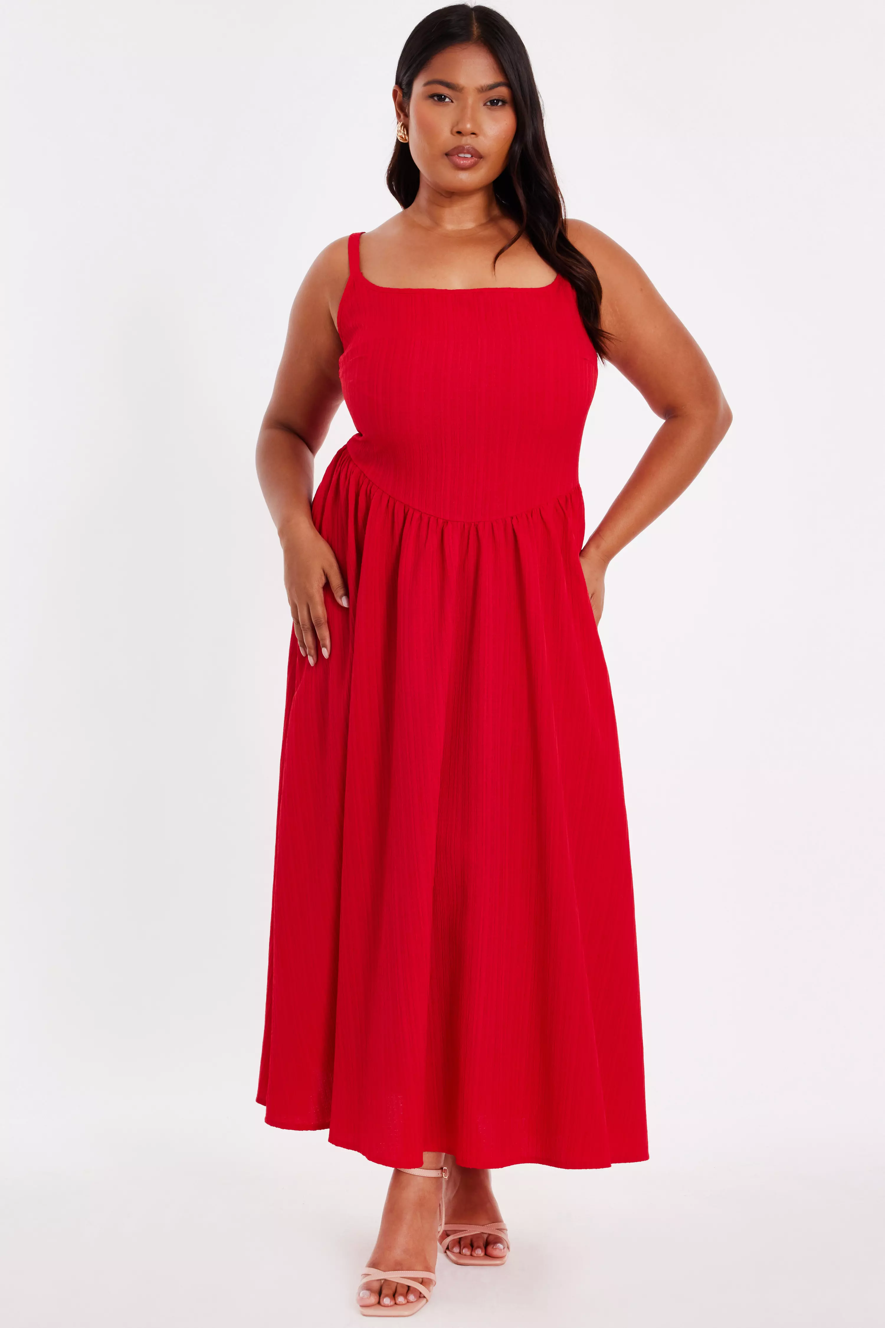 Curve Red Drop Waist Midaxi Dress