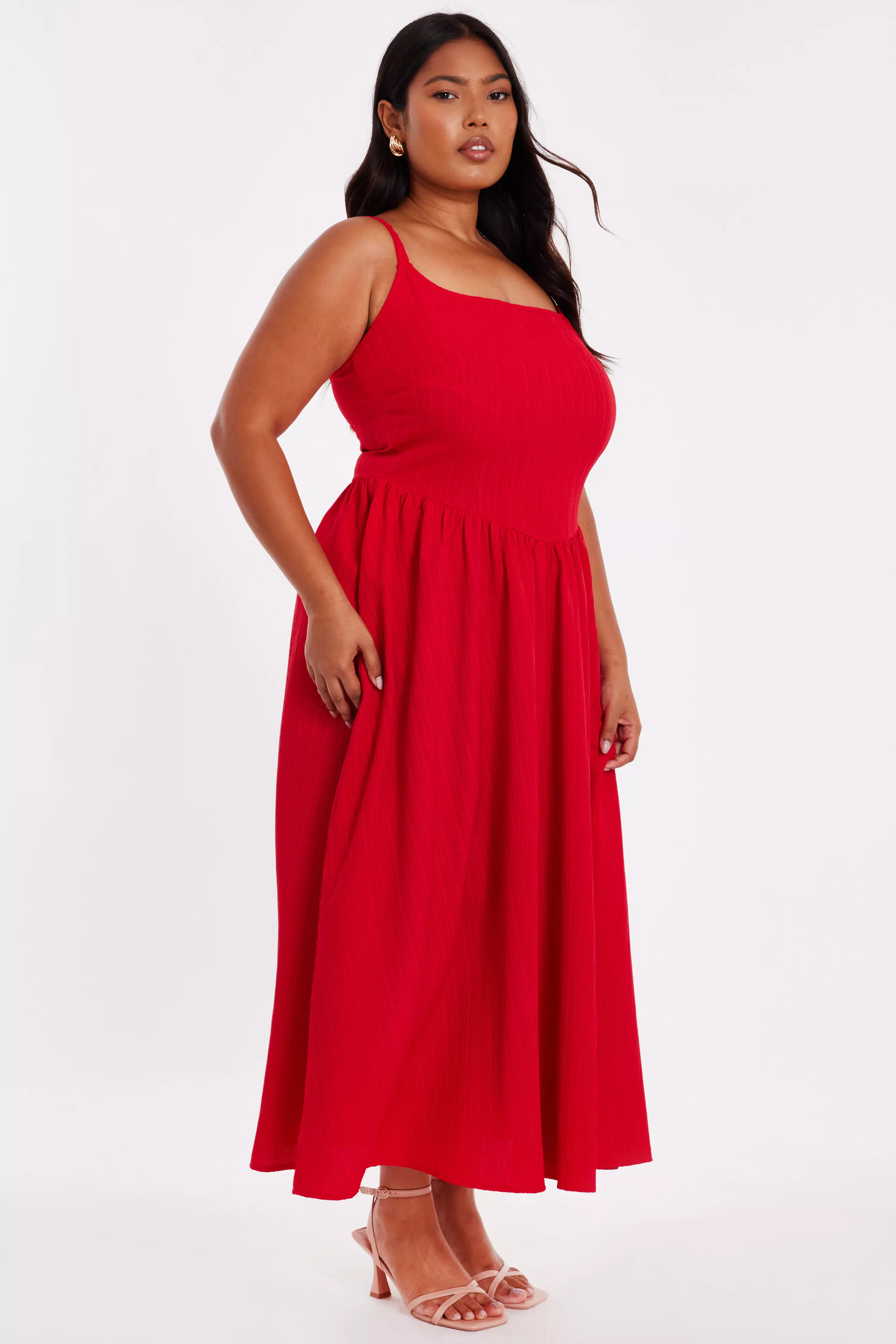 Curve Red Drop Waist Midaxi Dress