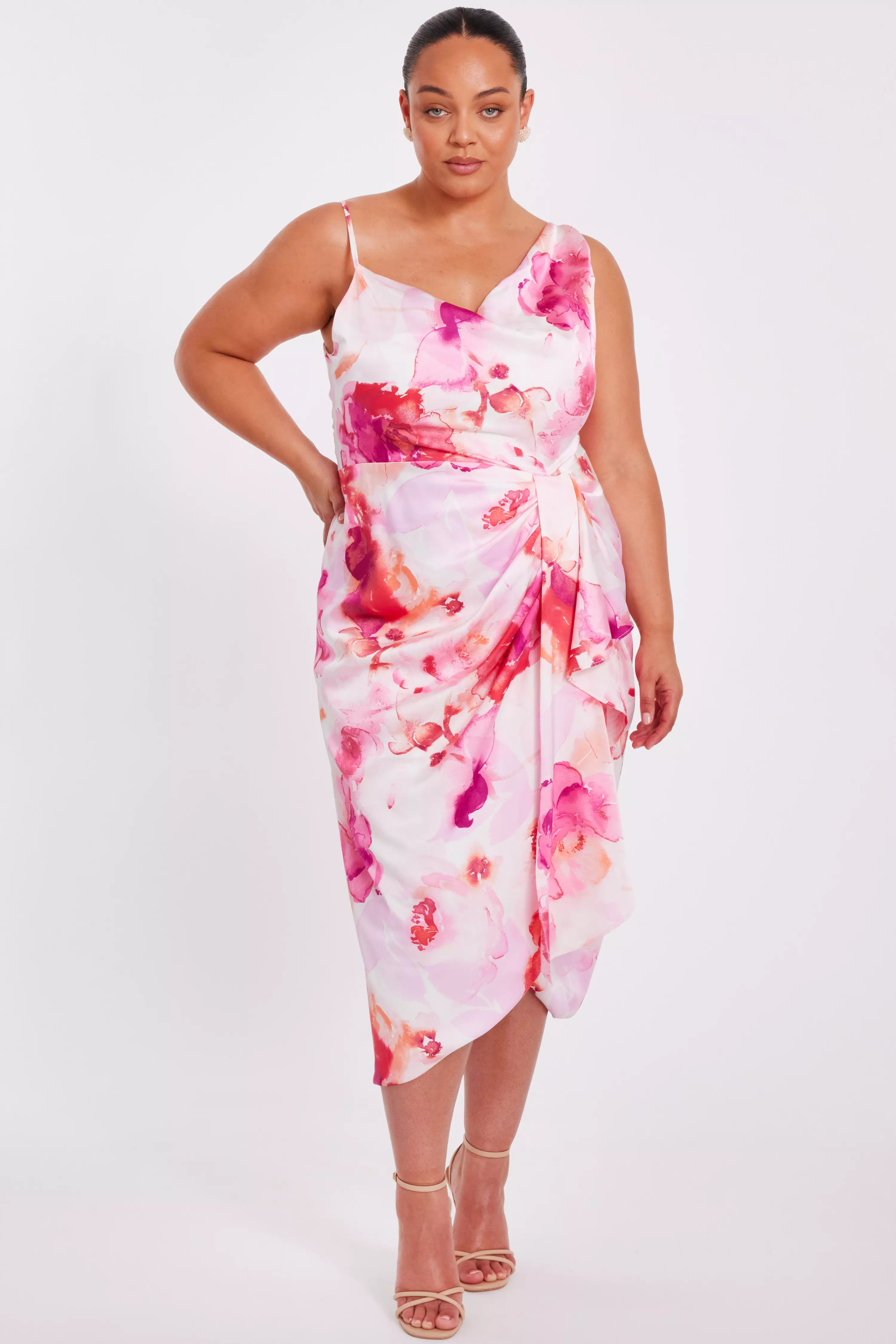 Curve Blush Floral Print Midi Dress