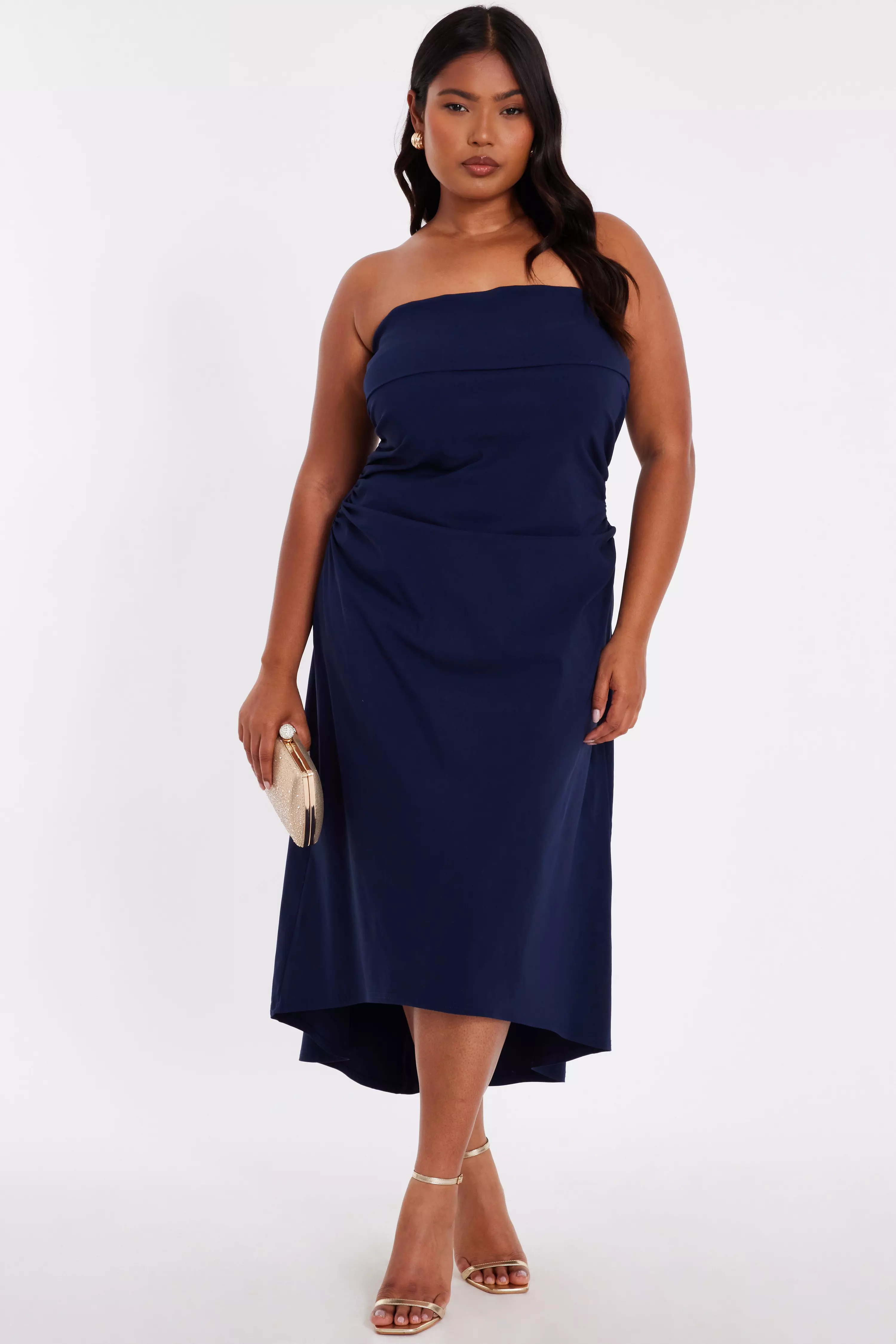 Curve Navy Bandeau Midi Dress