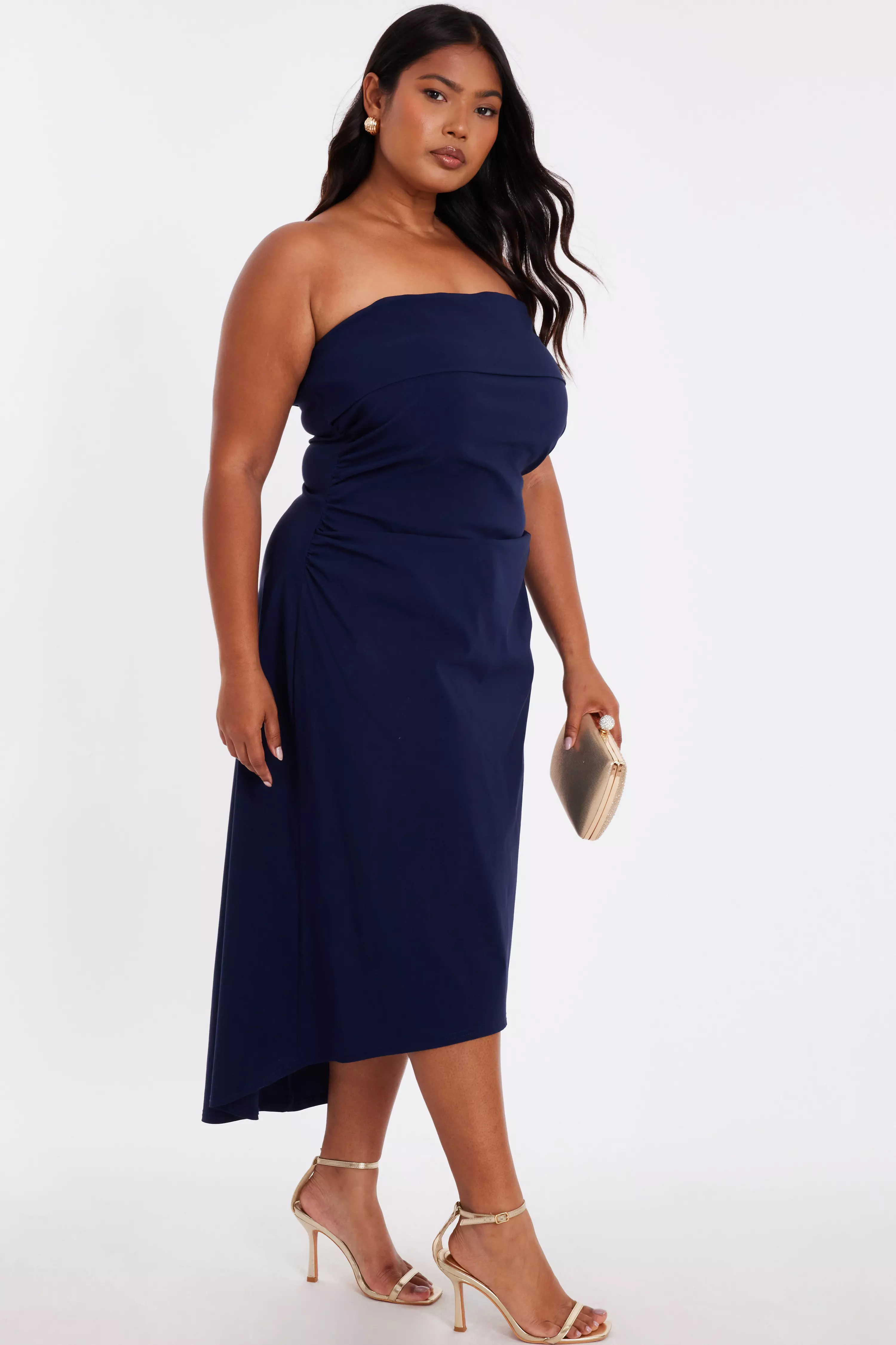 Curve Navy Bandeau Midi Dress