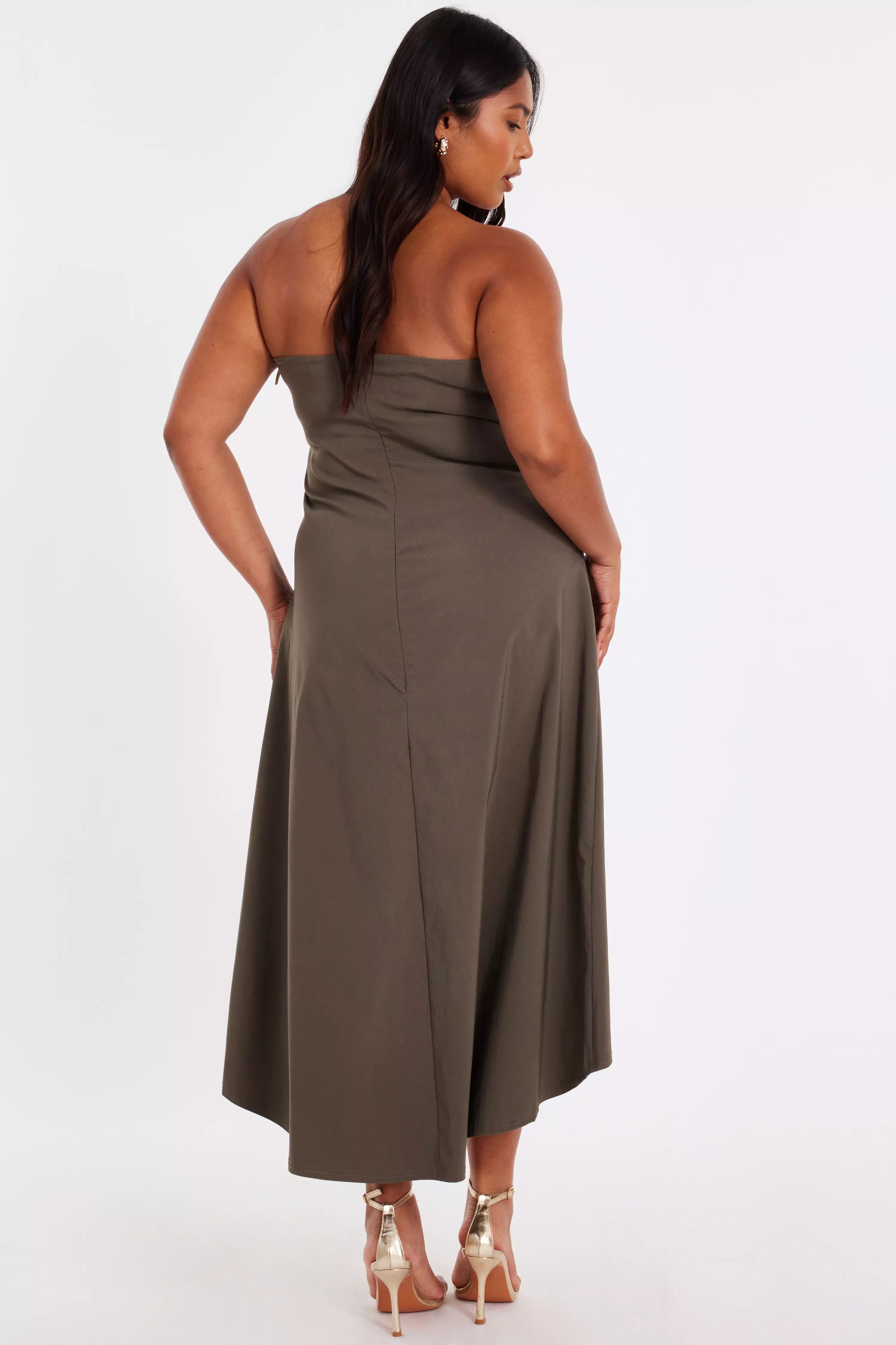 Curve Khaki Bandeau Midi Dress