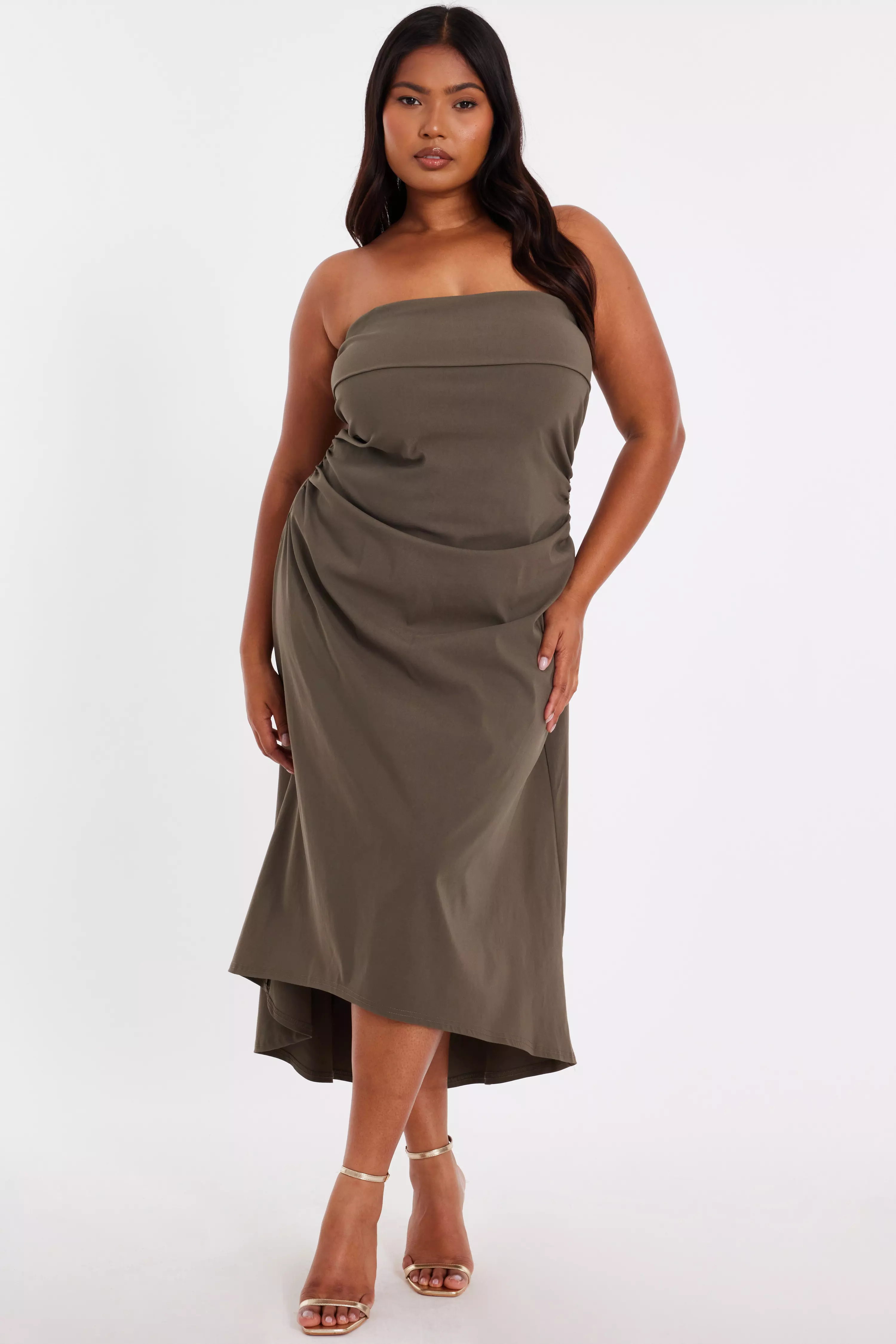 Curve Khaki Bandeau Midi Dress