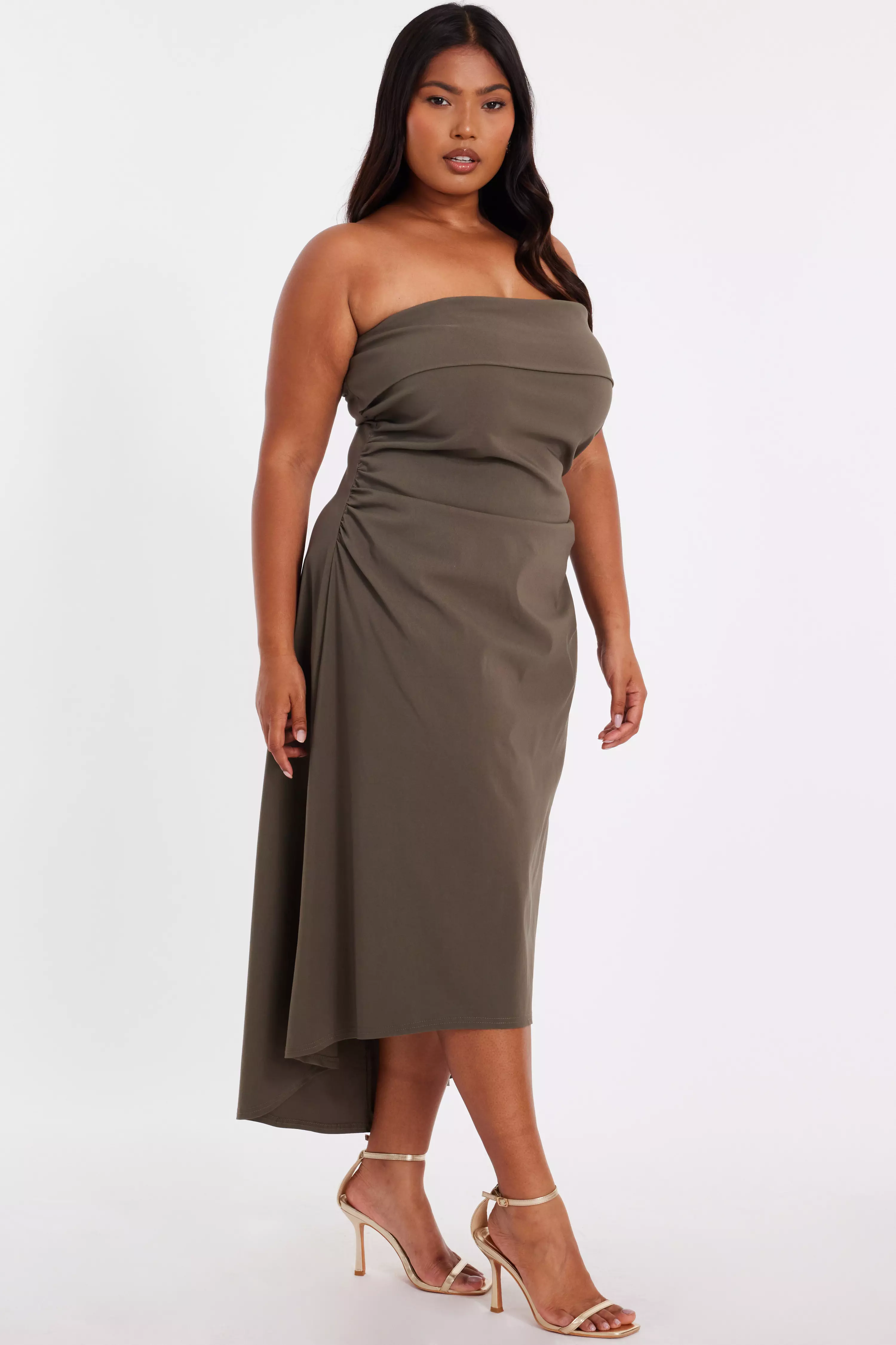 Curve Khaki Bandeau Midi Dress