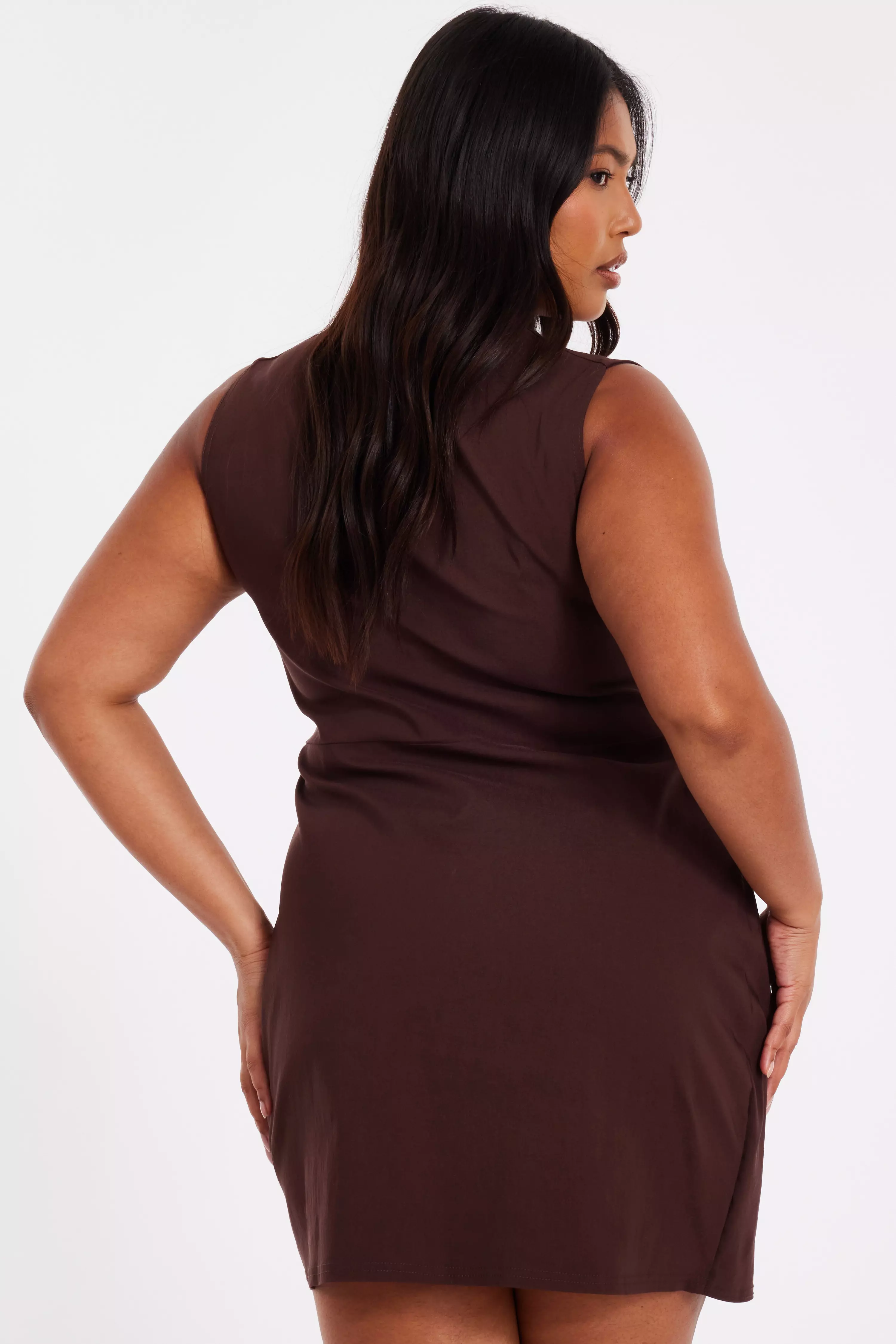 Curve Brown Square Neck Mini Dress