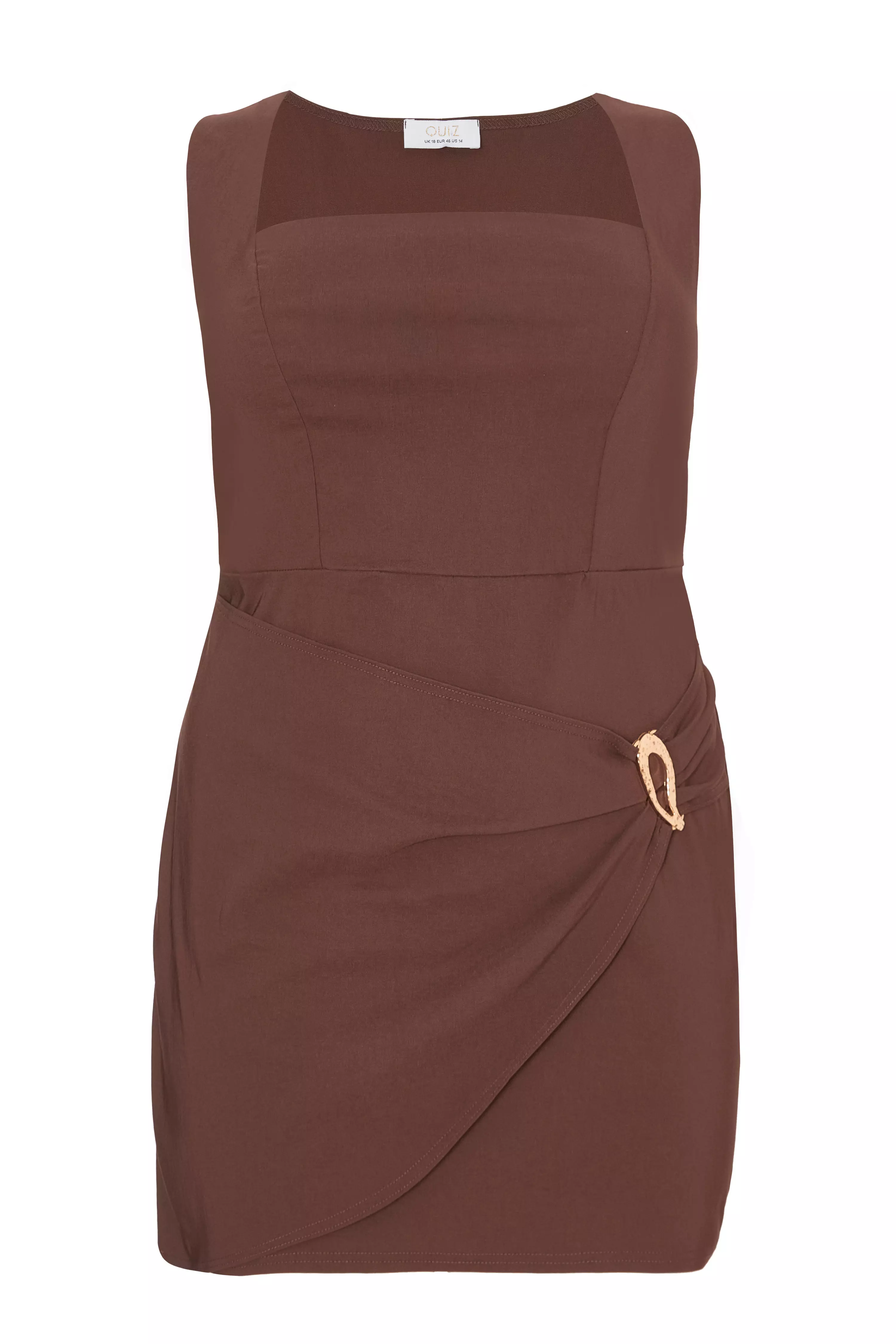 Curve Brown Square Neck Mini Dress