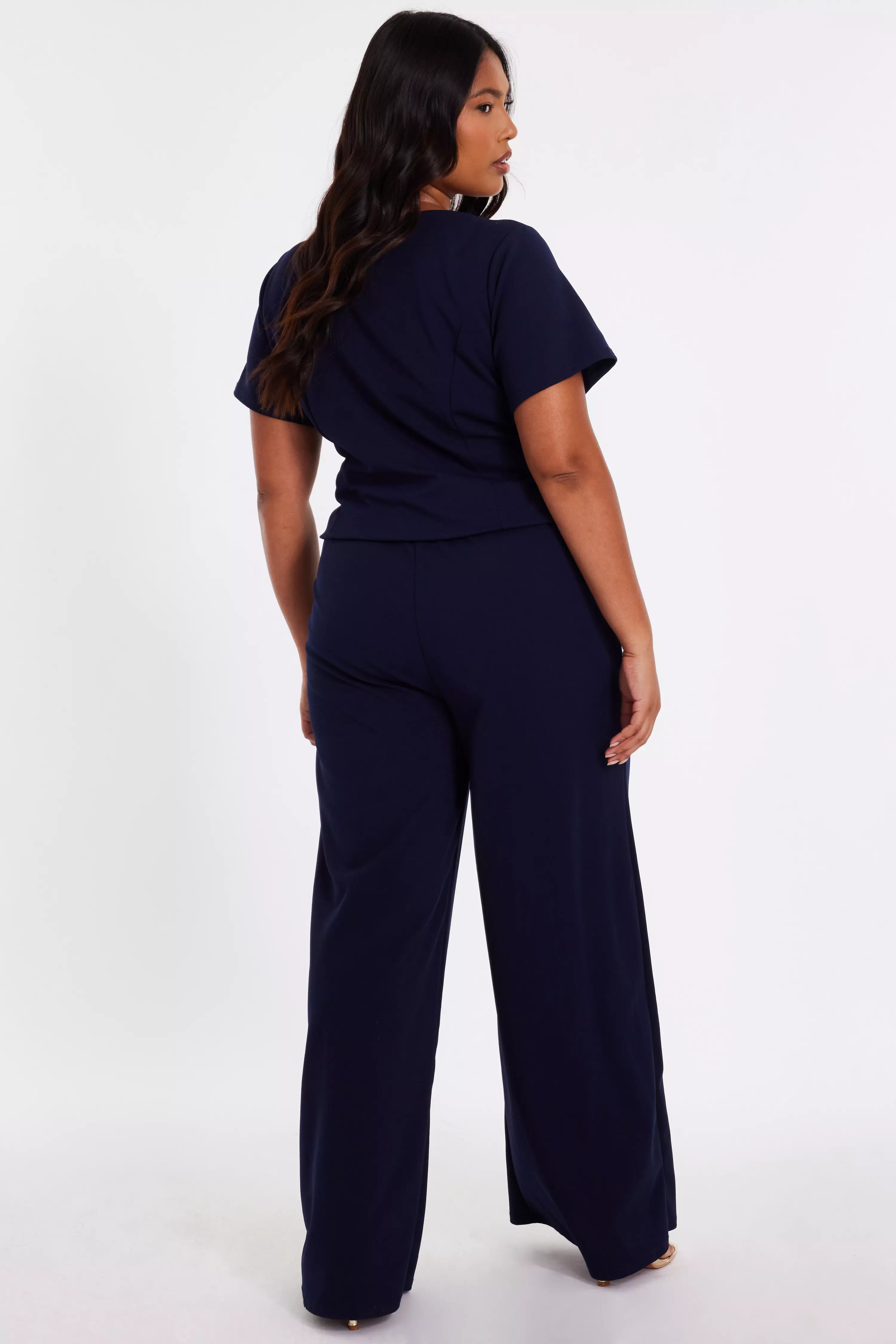 Curve Navy Button Detail Jumpsuit