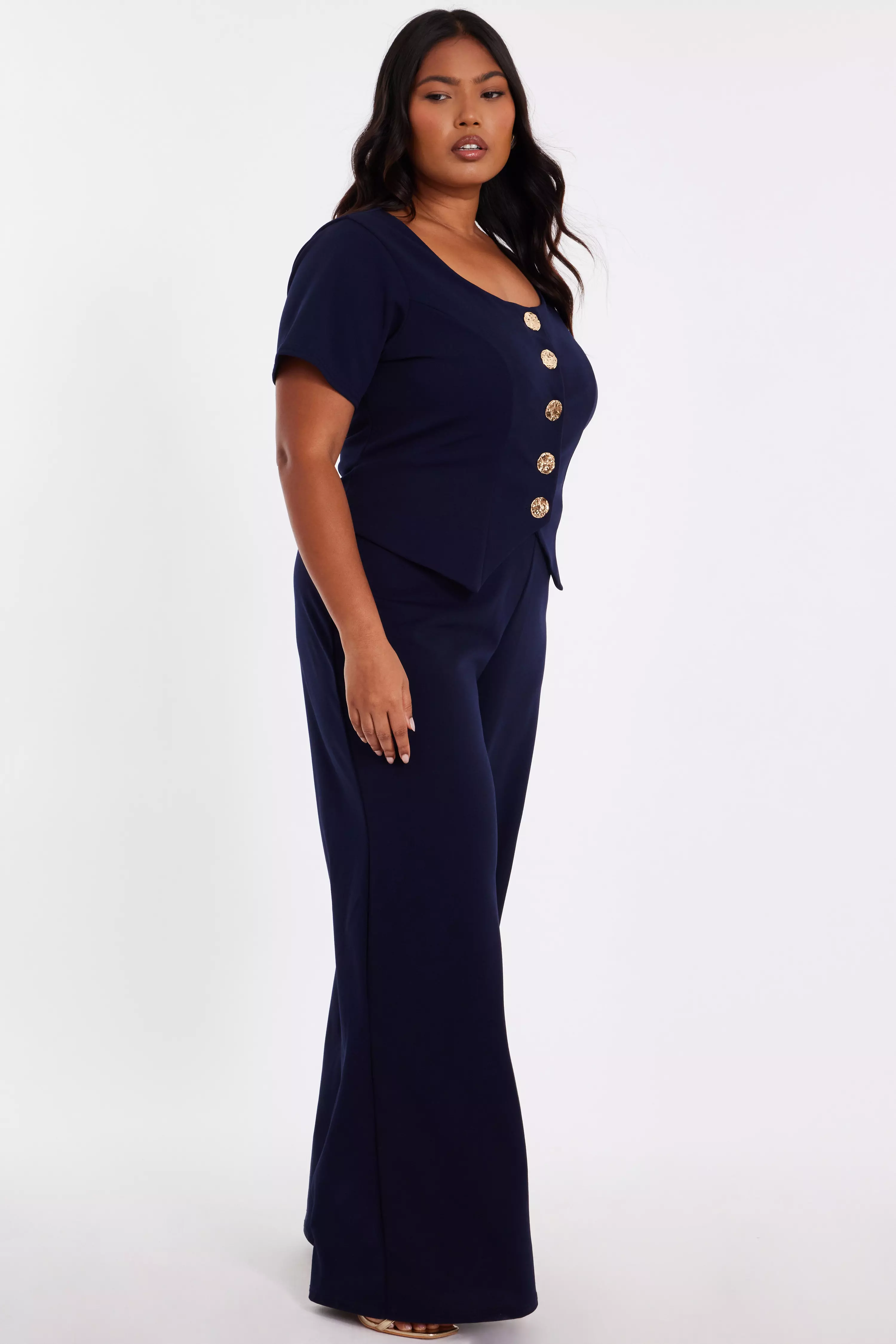 Curve Navy Button Detail Jumpsuit