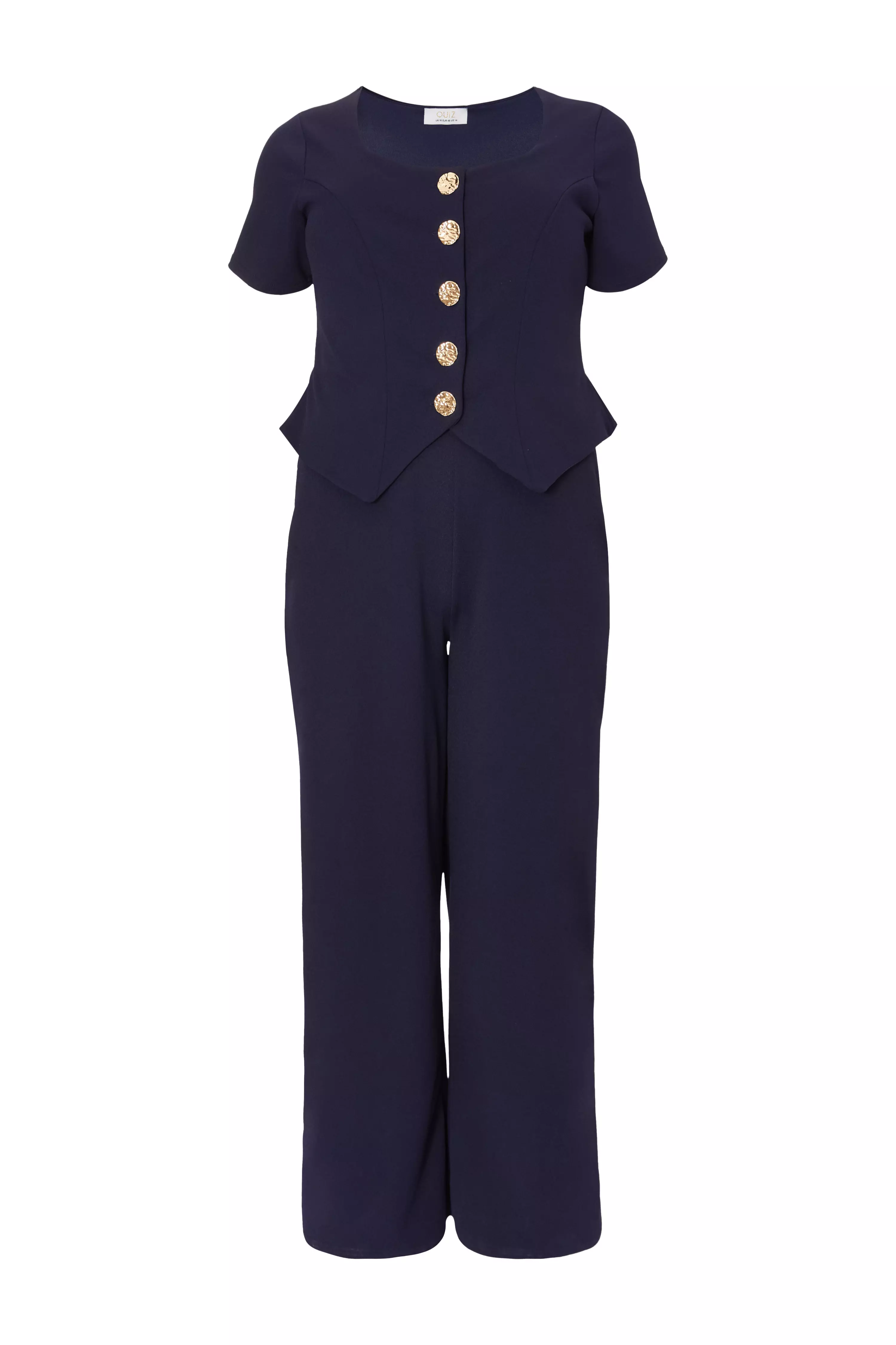 Curve Navy Button Detail Jumpsuit