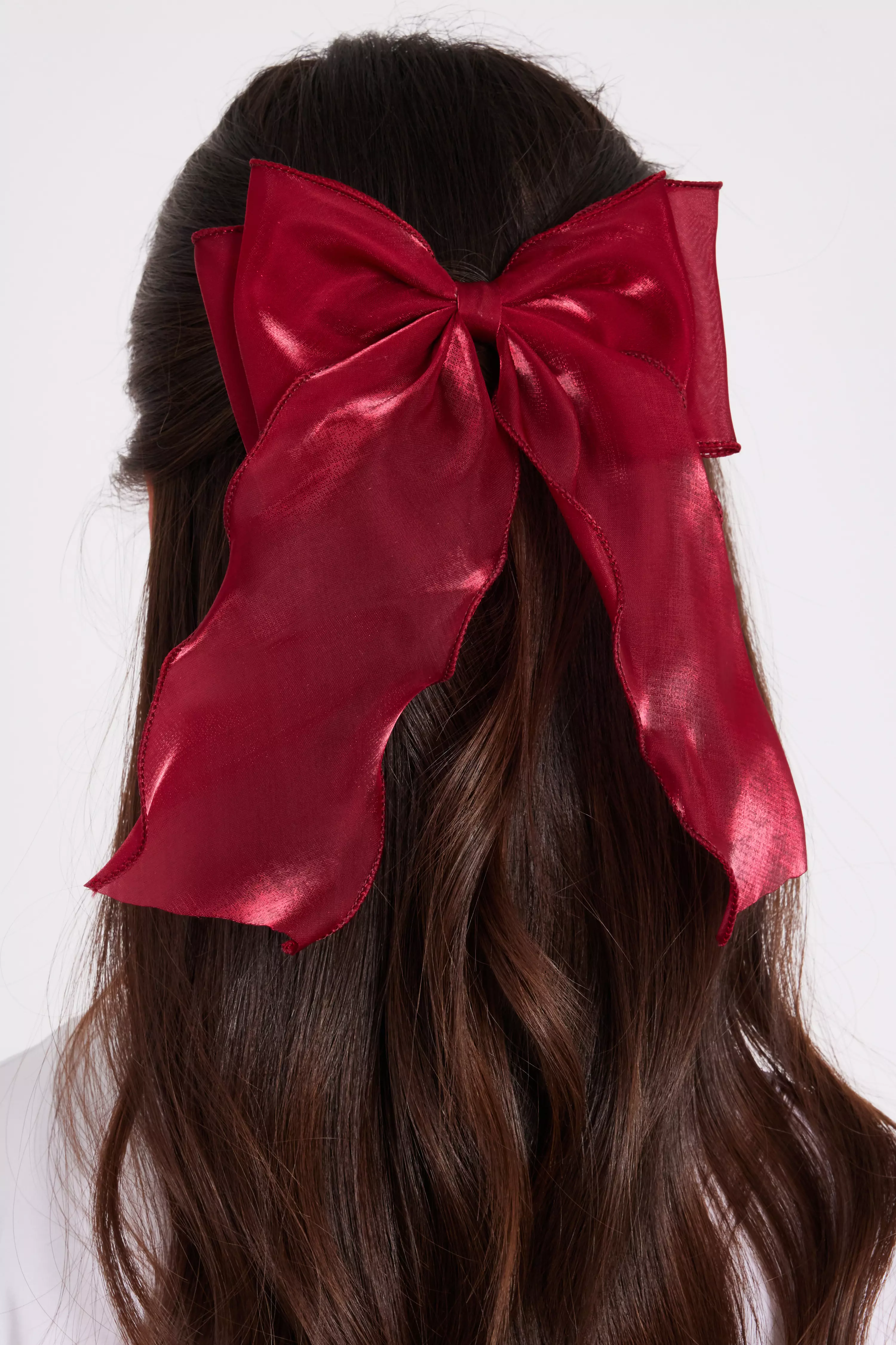 Dark Red Organza Hair Bow