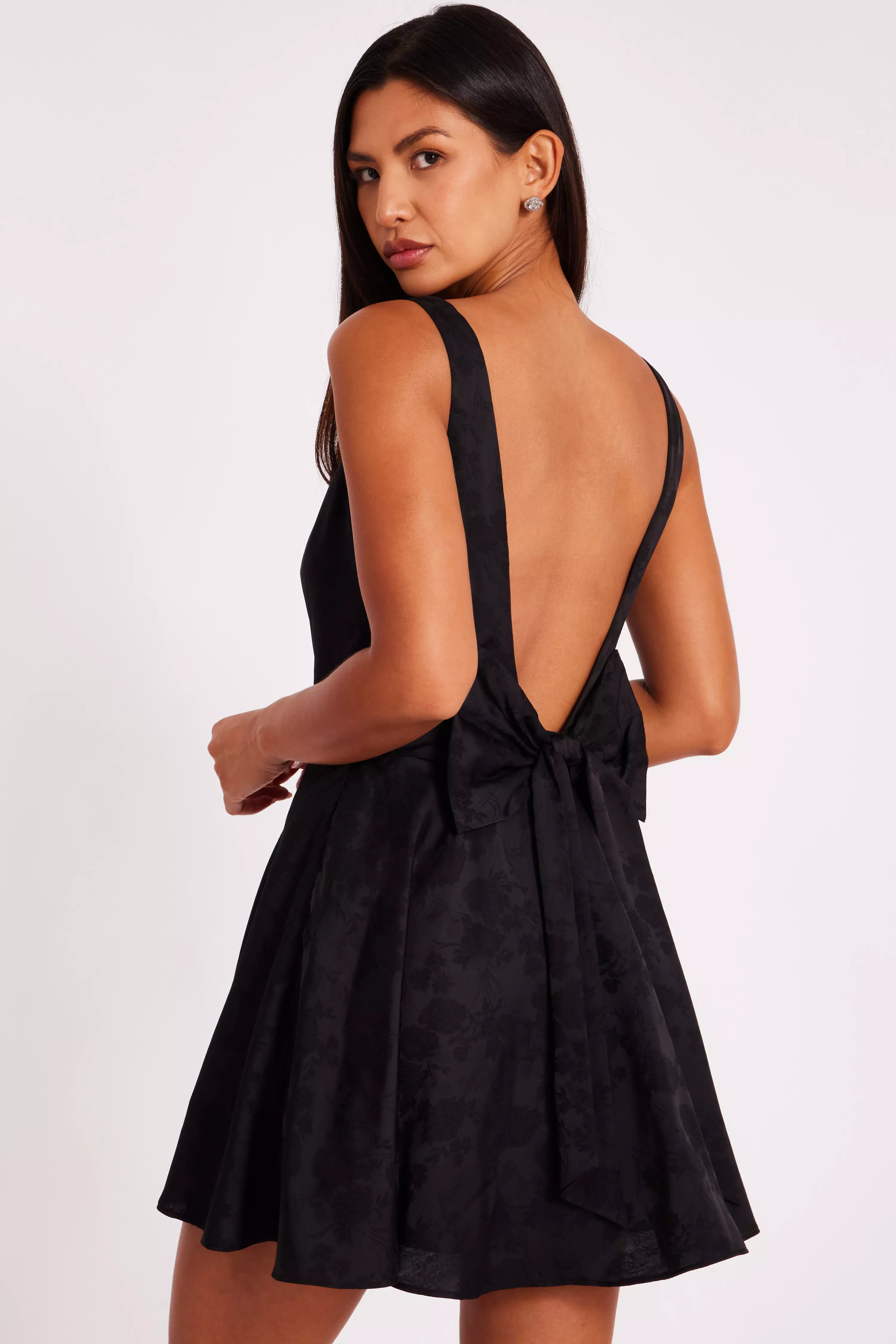 Black Satin Jacquard Mini Dress