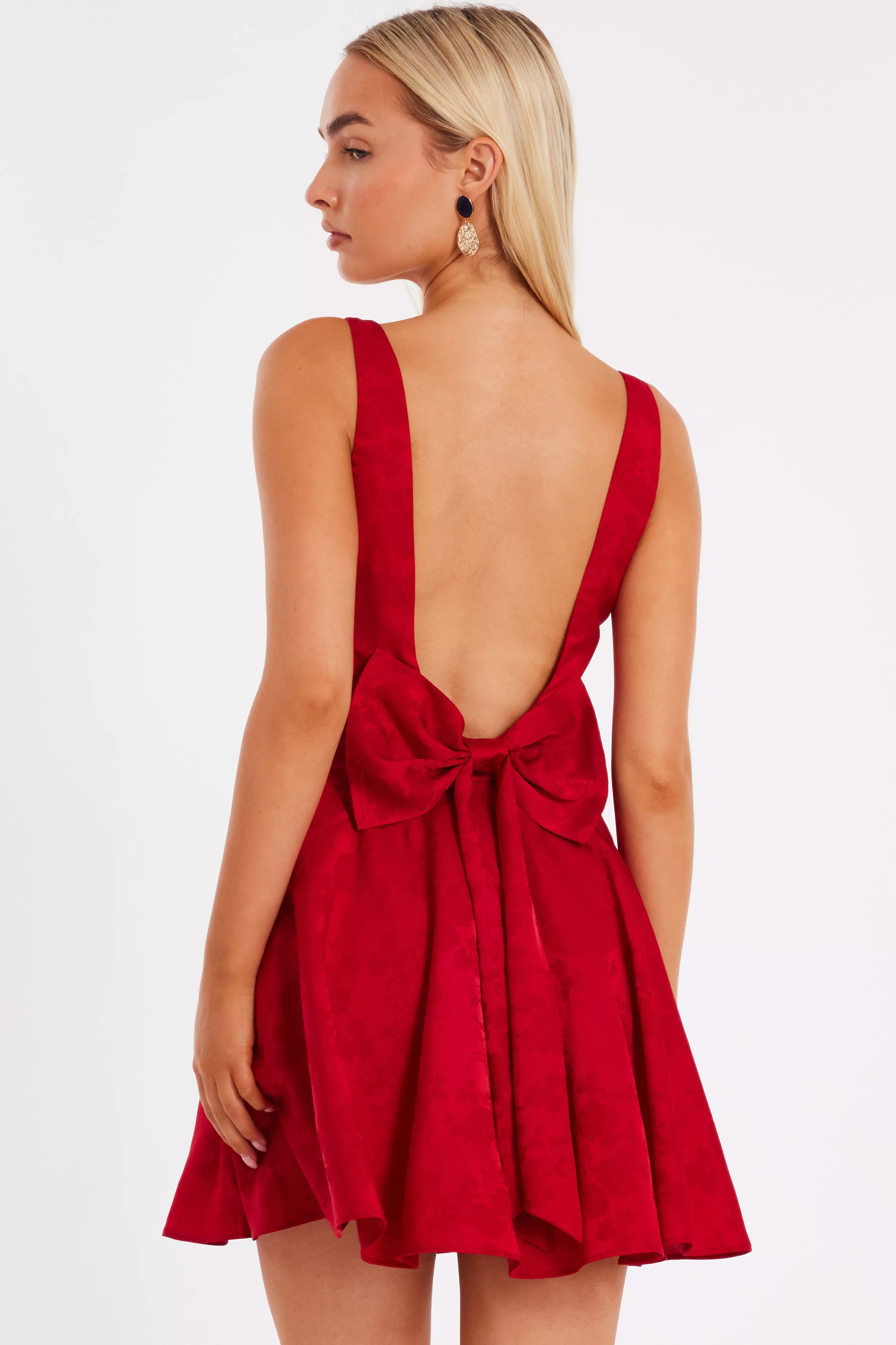 Red Satin Jacquard Mini Dress