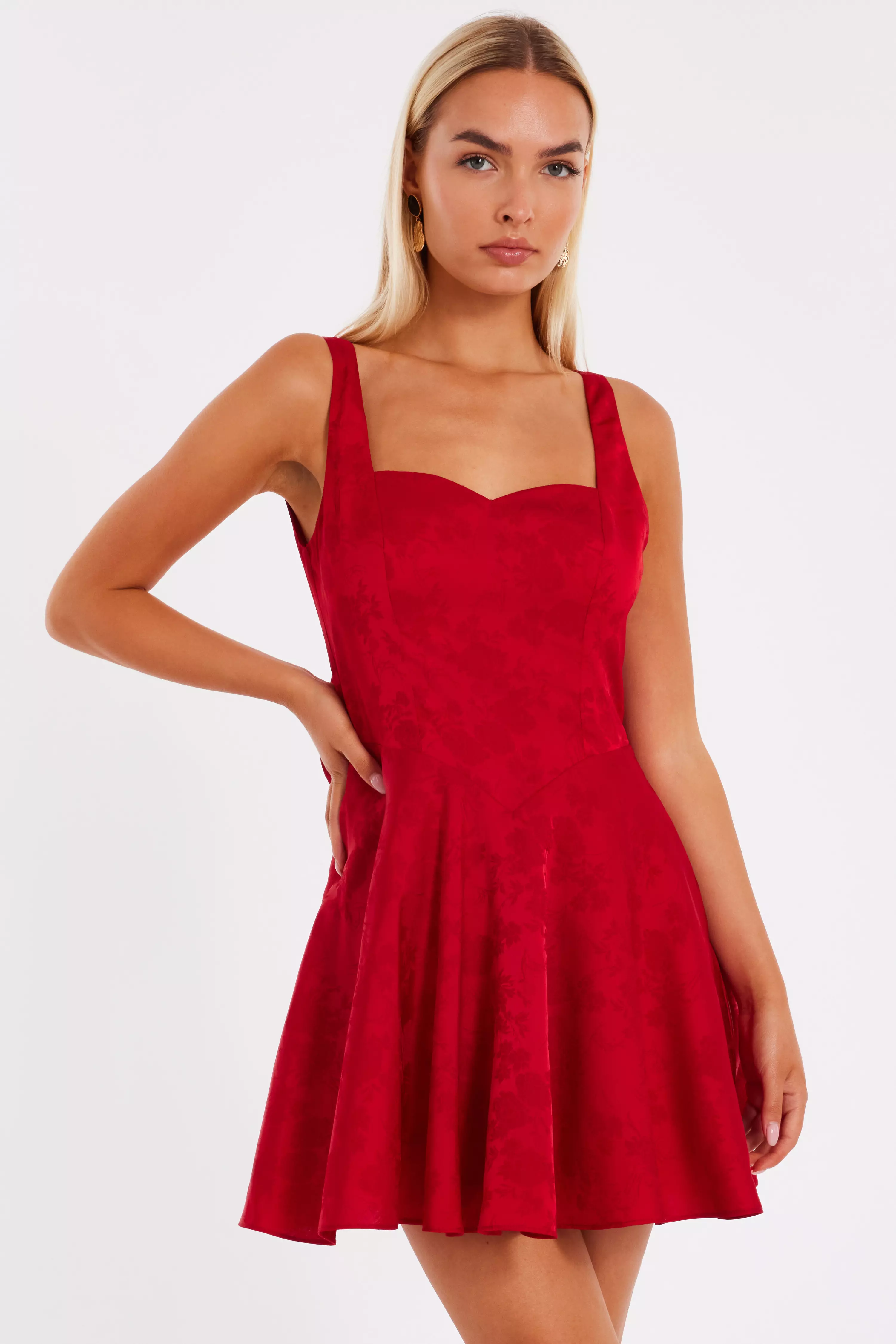 Red Satin Jacquard Mini Dress