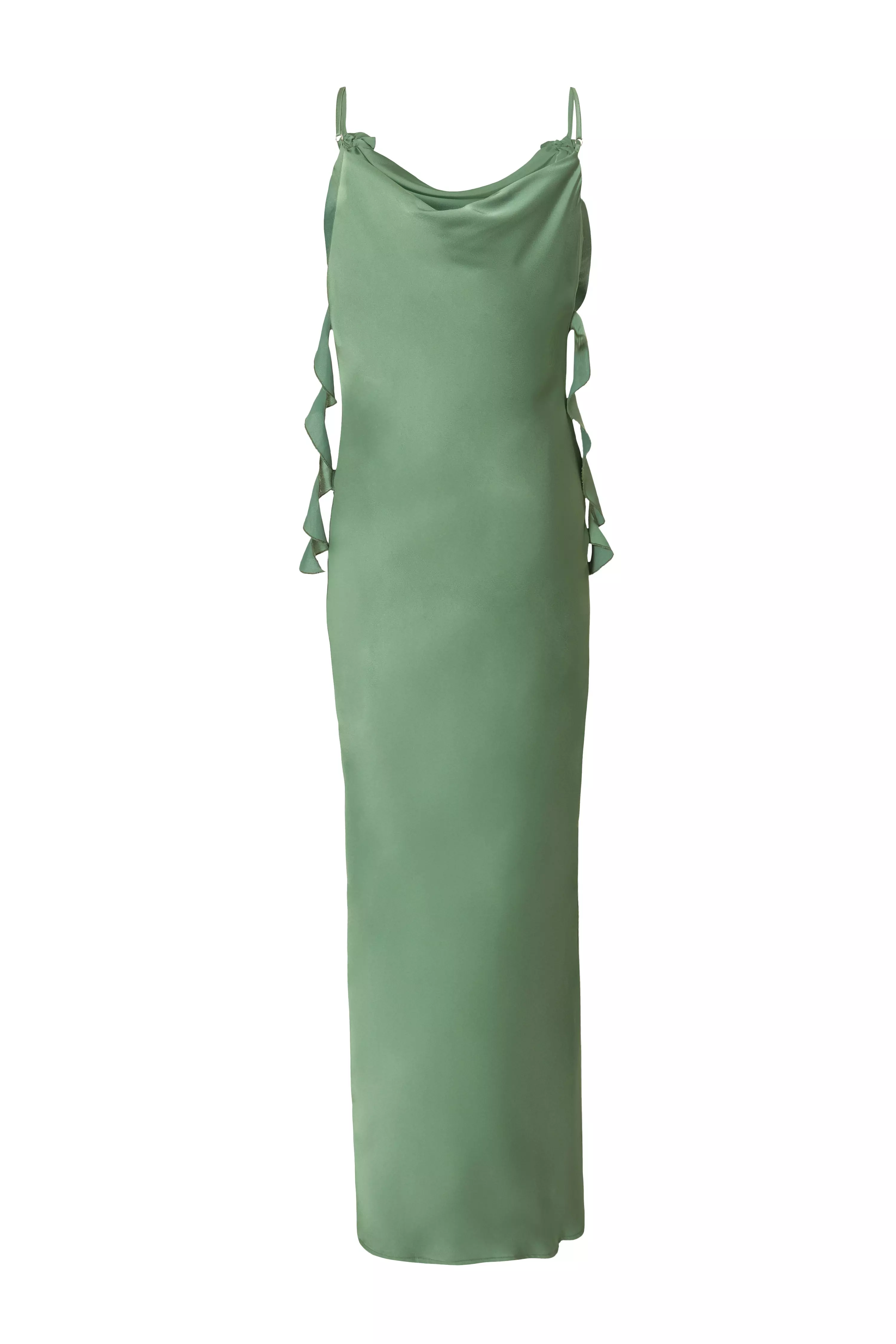 Olive Satin Corsage Midaxi Dress