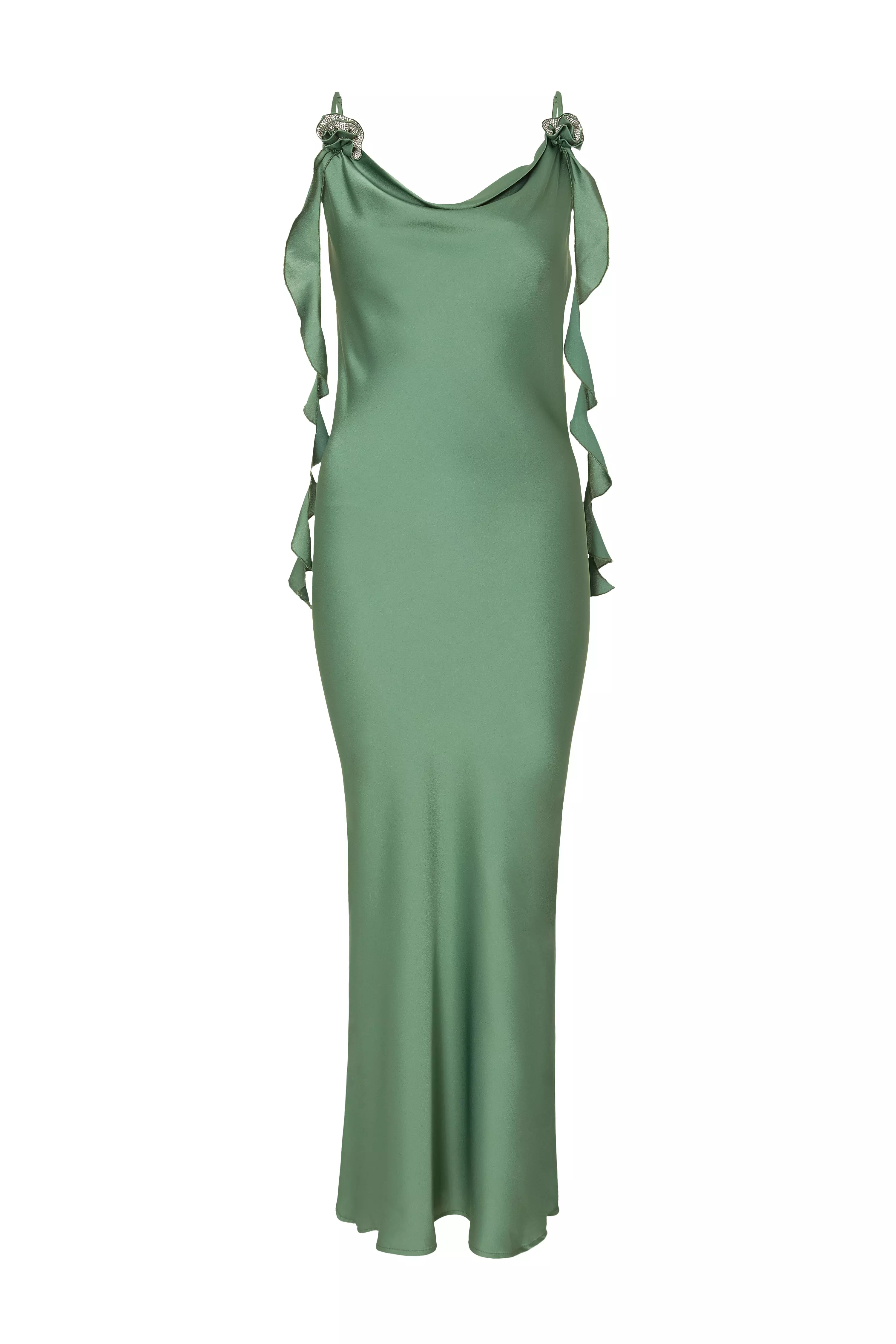 Olive Satin Corsage Midaxi Dress