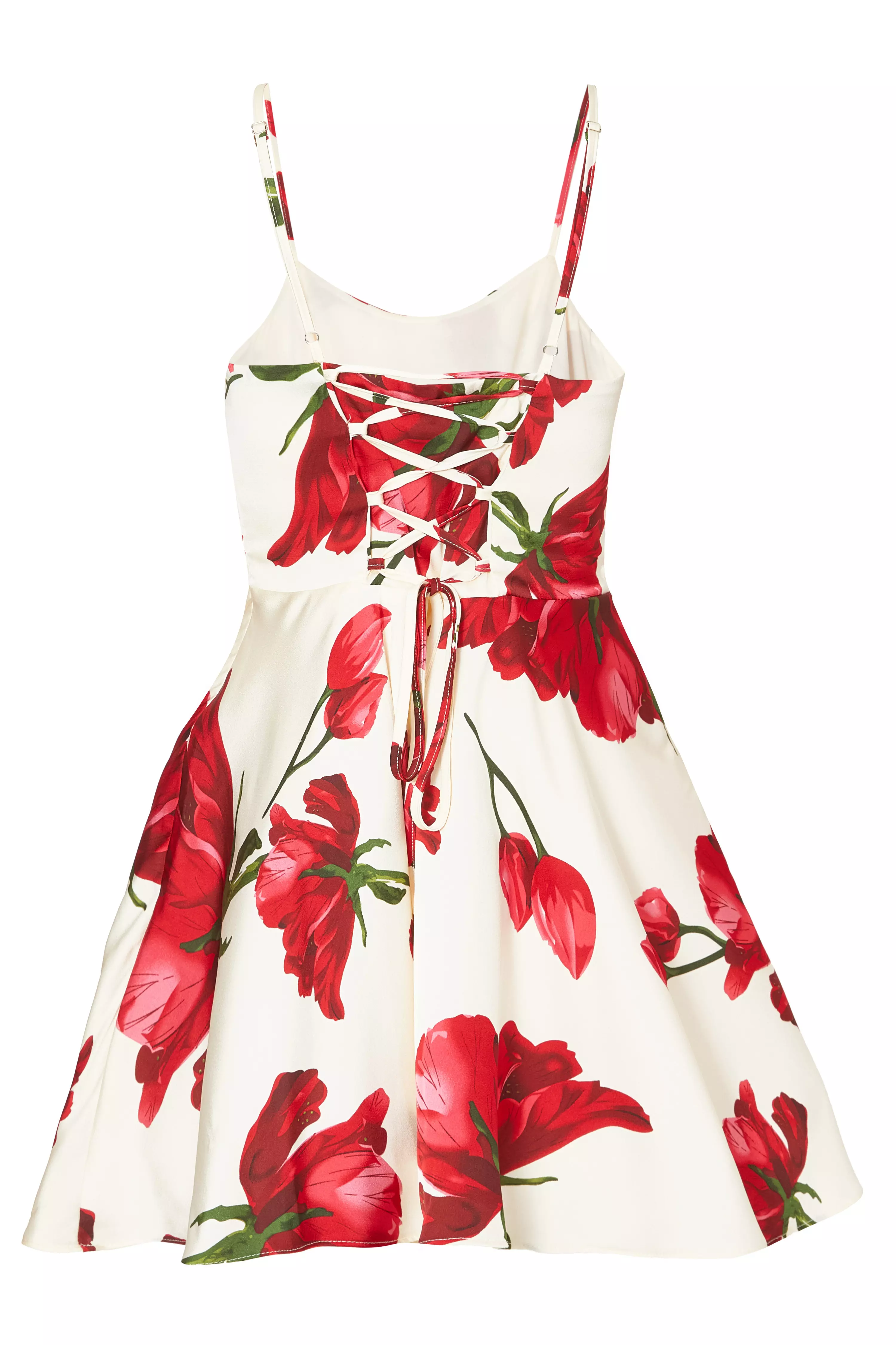 Cream Satin Rose Print Mini Dress