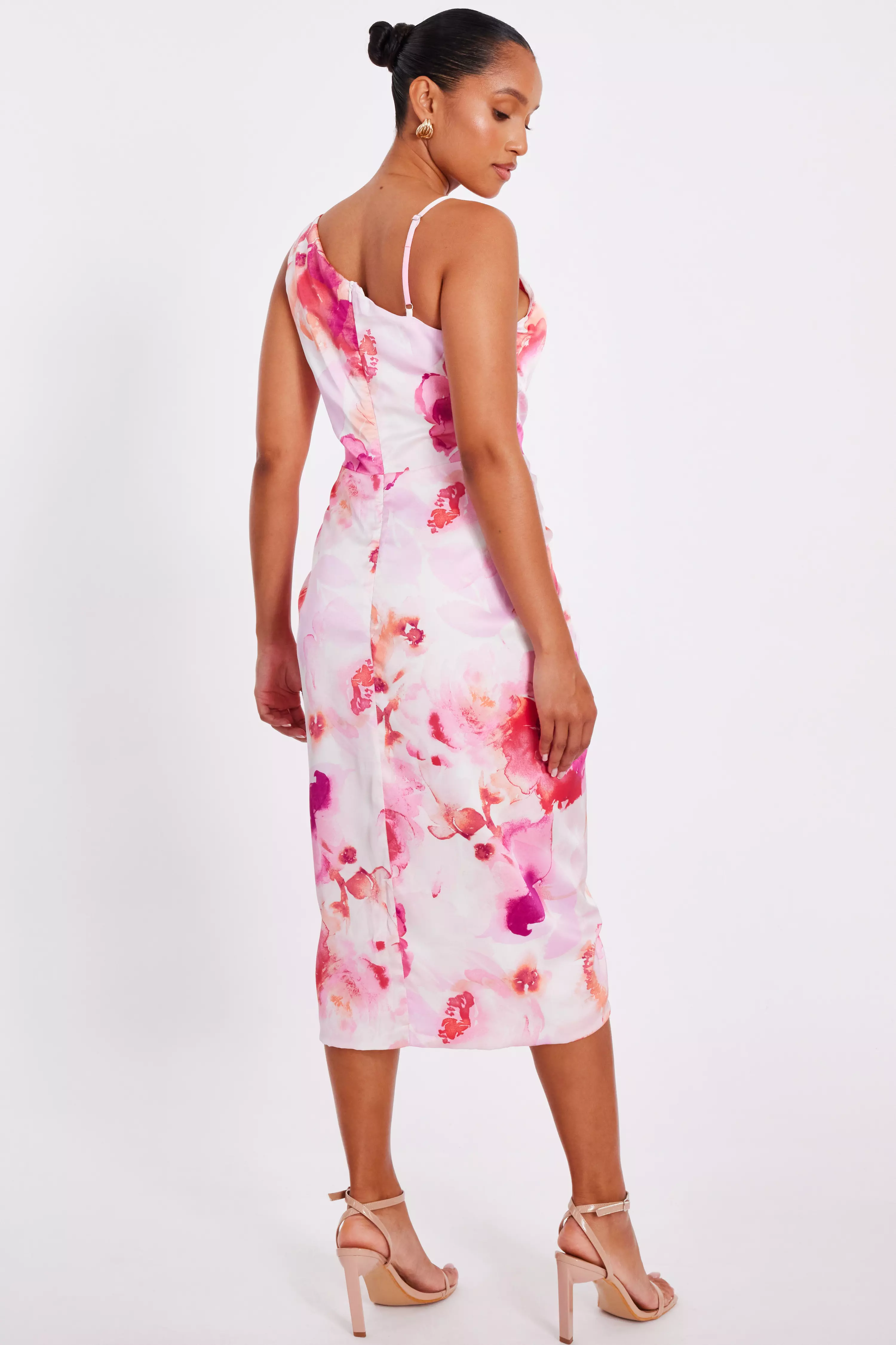 Petite Blush Floral Print Midi Dress