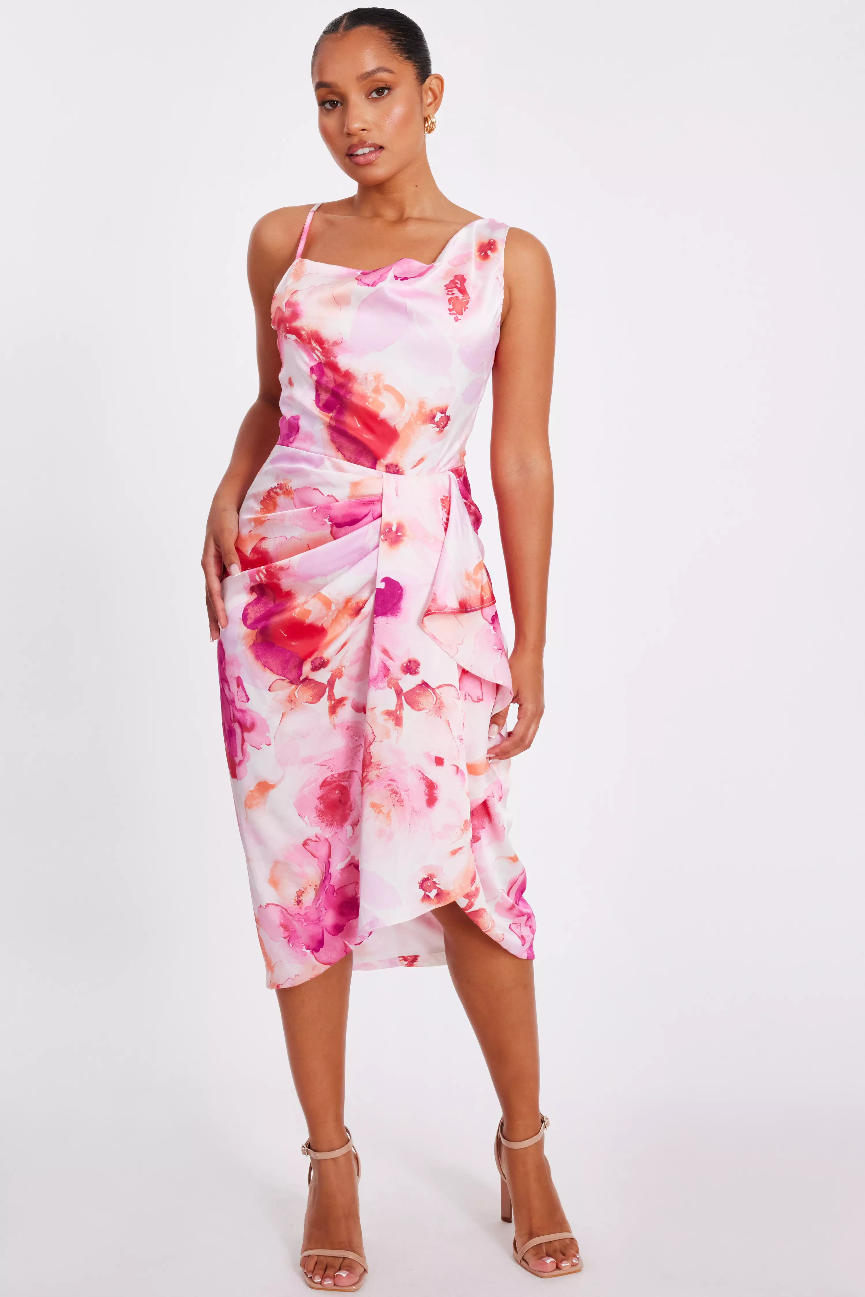 Petite Blush Floral Print Midi Dress