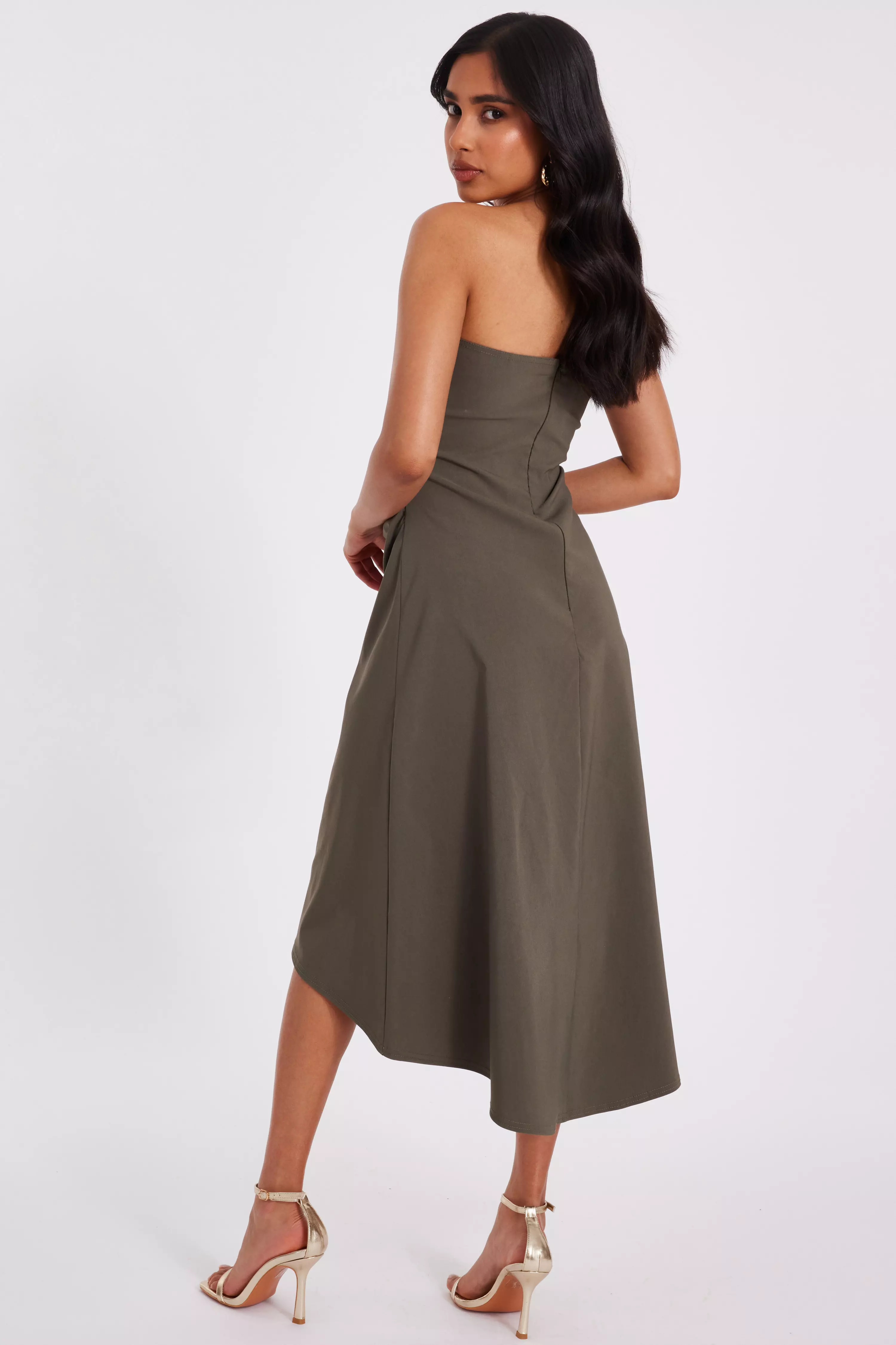Petite Khaki Bandeau Midi Dress