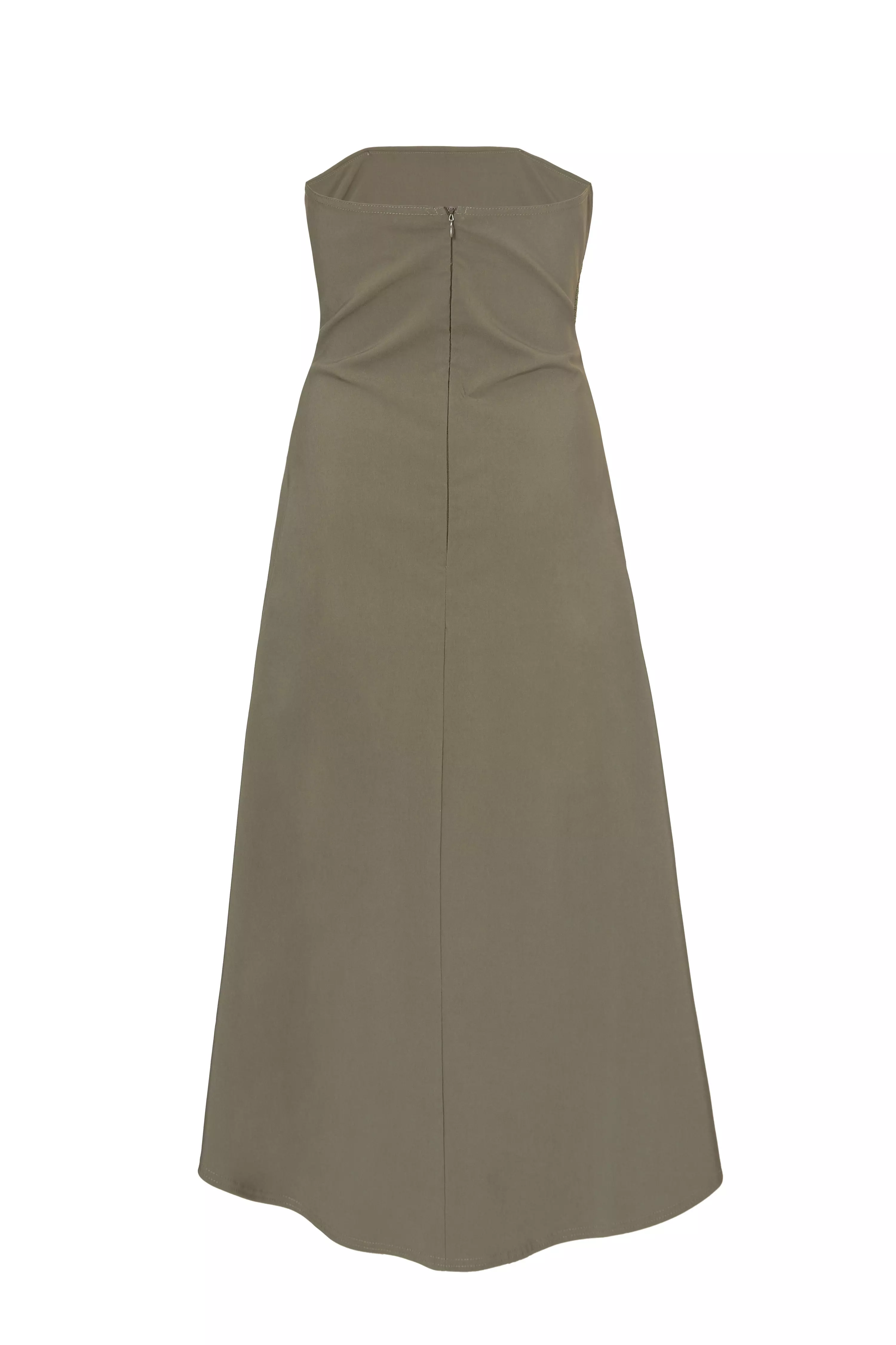 Petite Khaki Bandeau Midi Dress