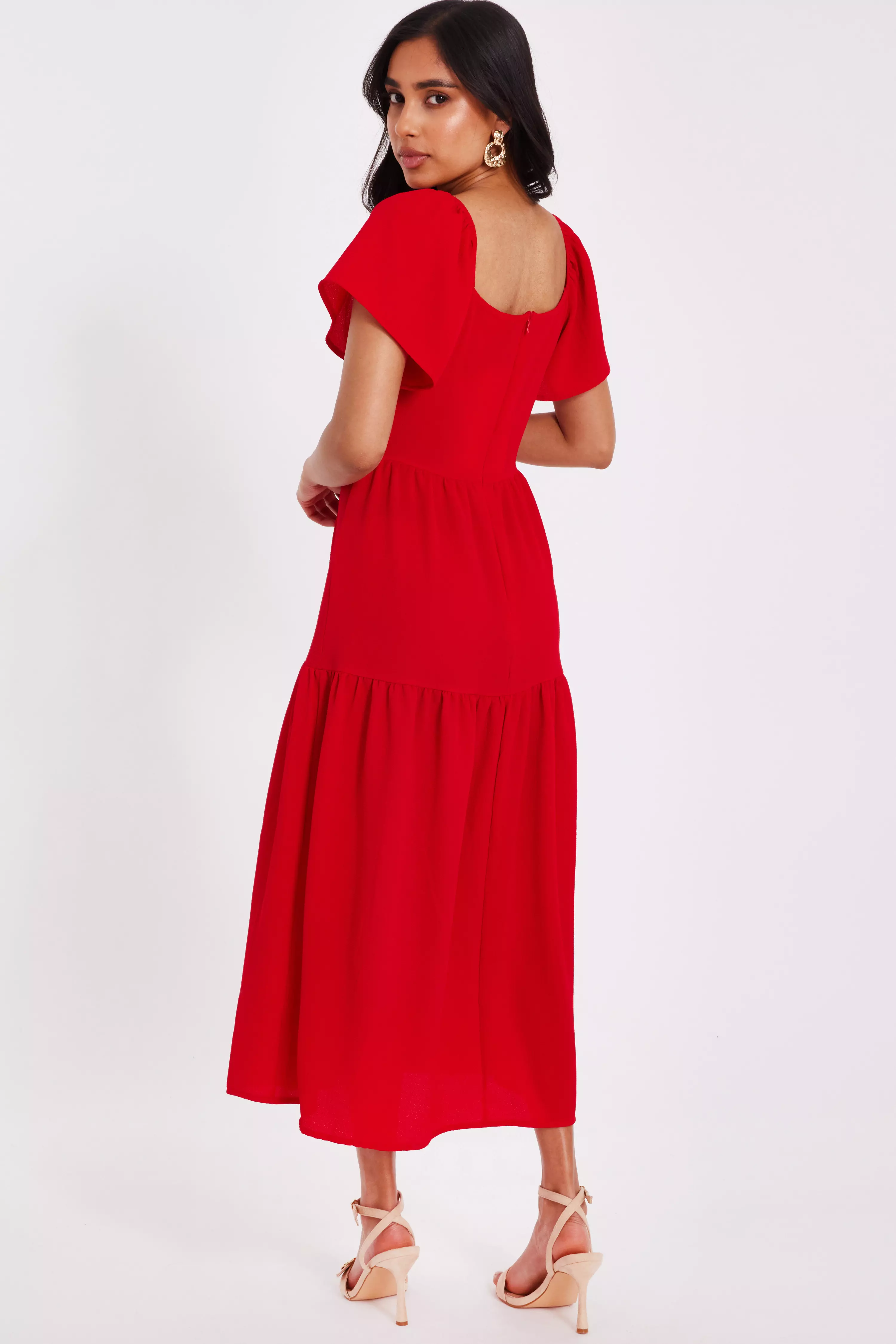 Petite Red Short Sleeve Midaxi Dress