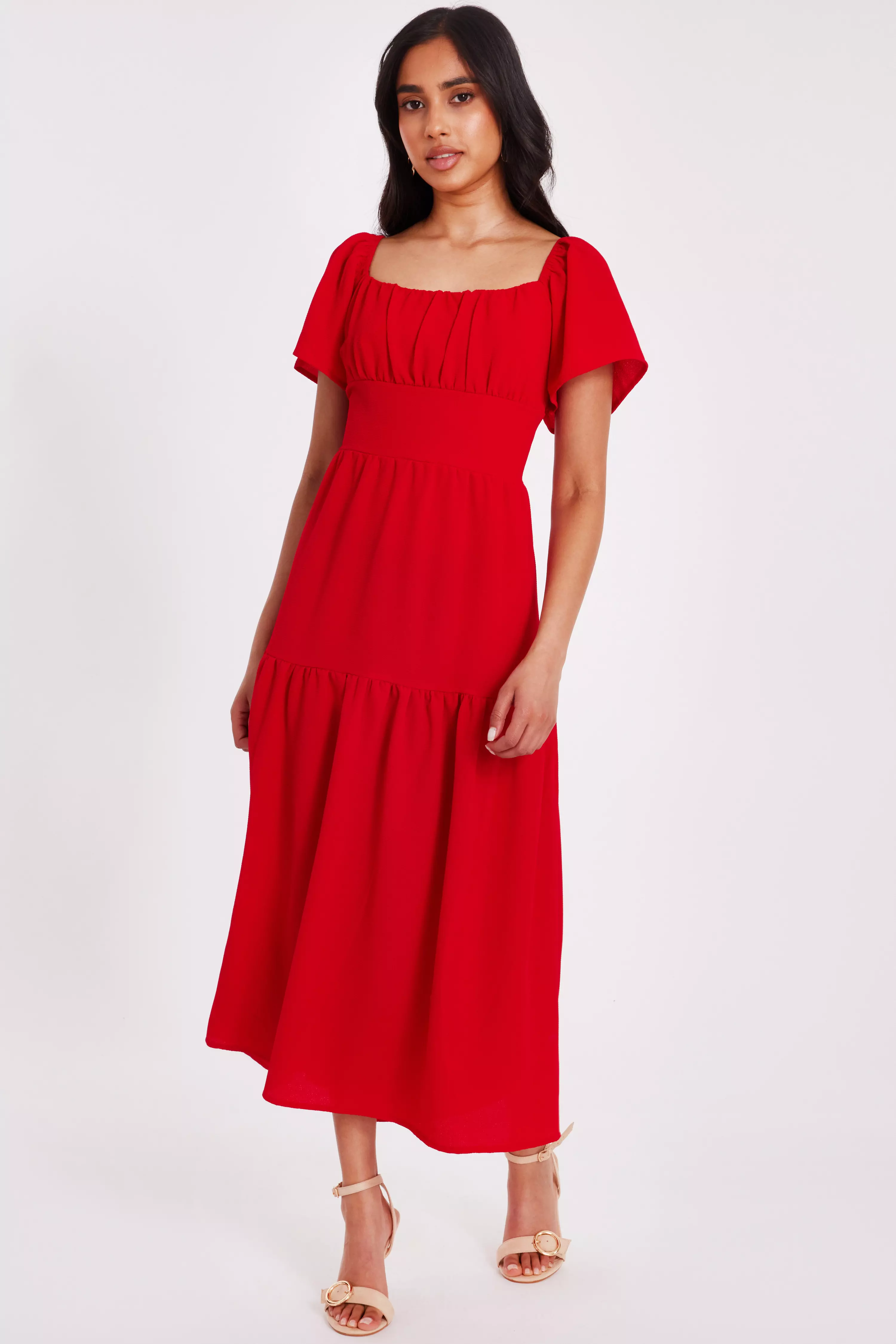 Petite Red Short Sleeve Midaxi Dress