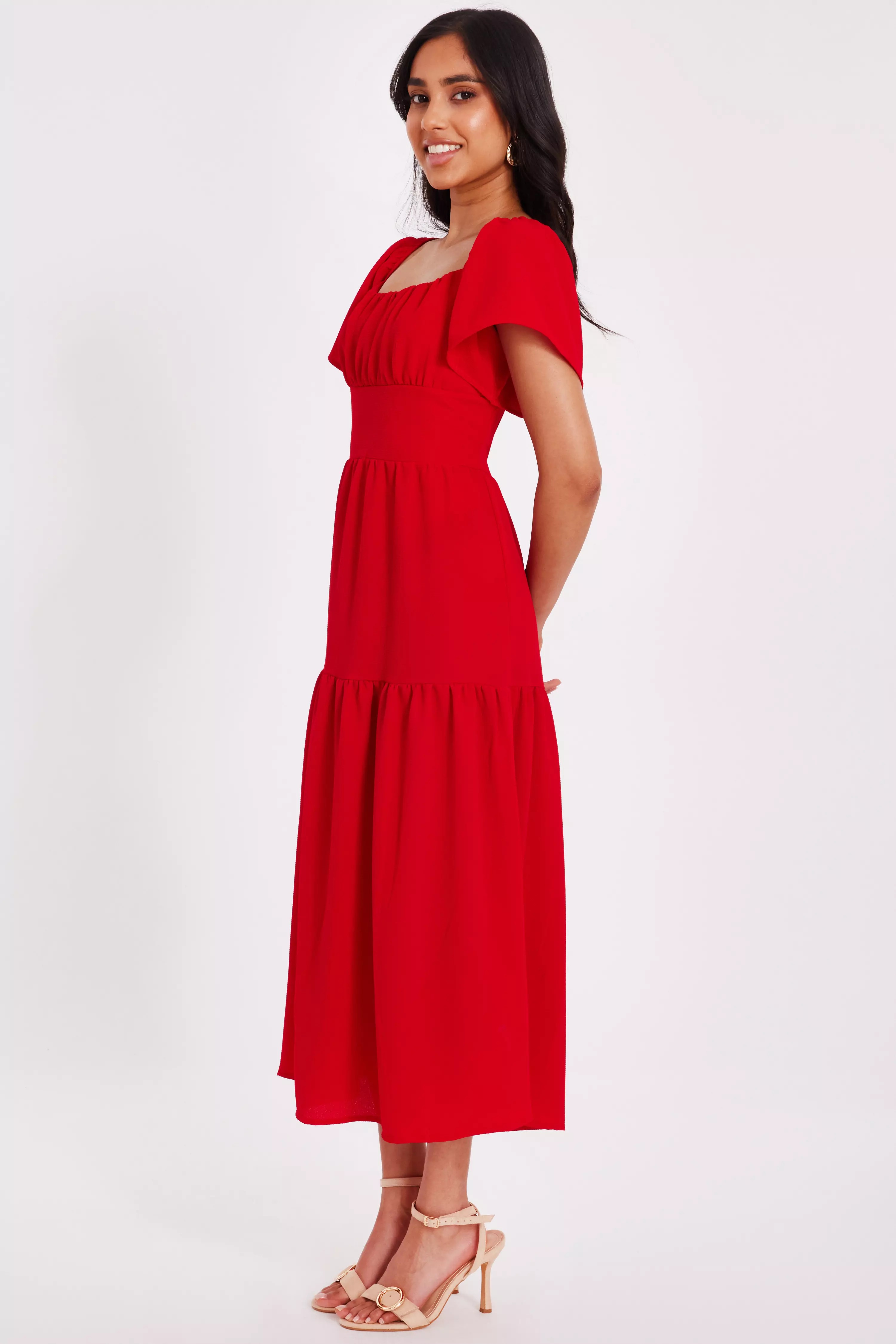 Petite Red Short Sleeve Midaxi Dress