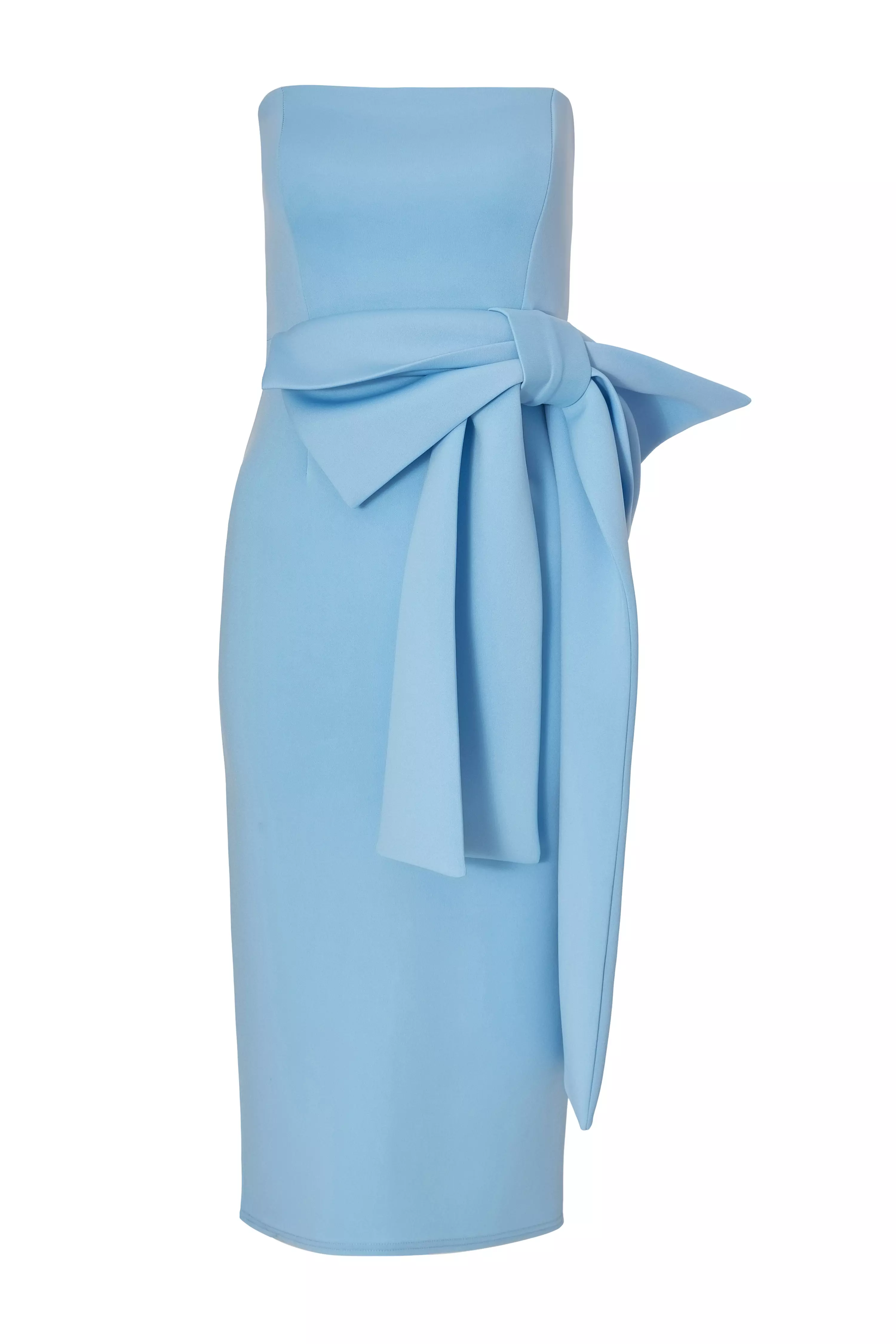 Petite Pale Blue Strapless Bow Midi Dress