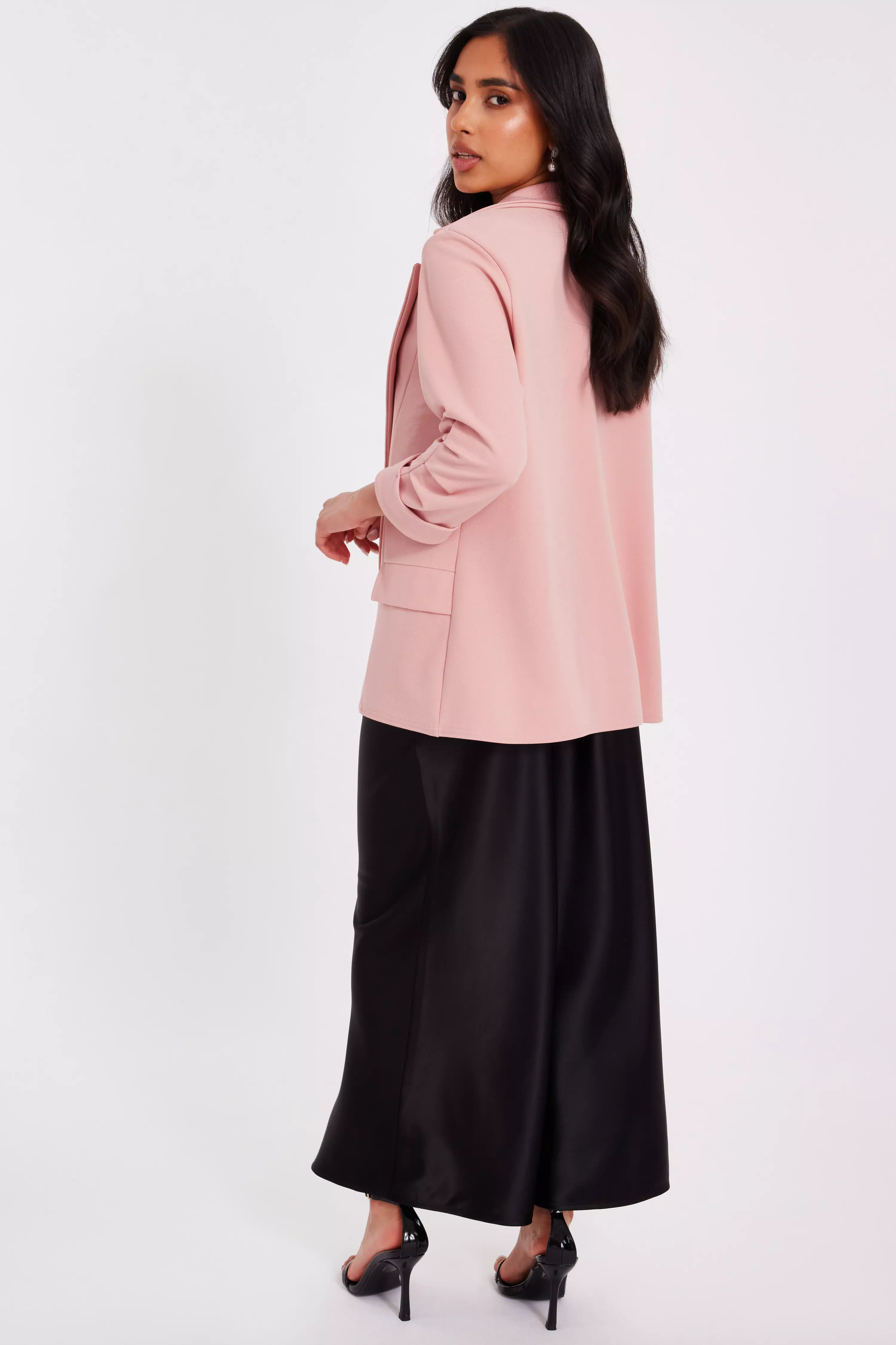 Petite Pink Ruched Sleeve Blazer