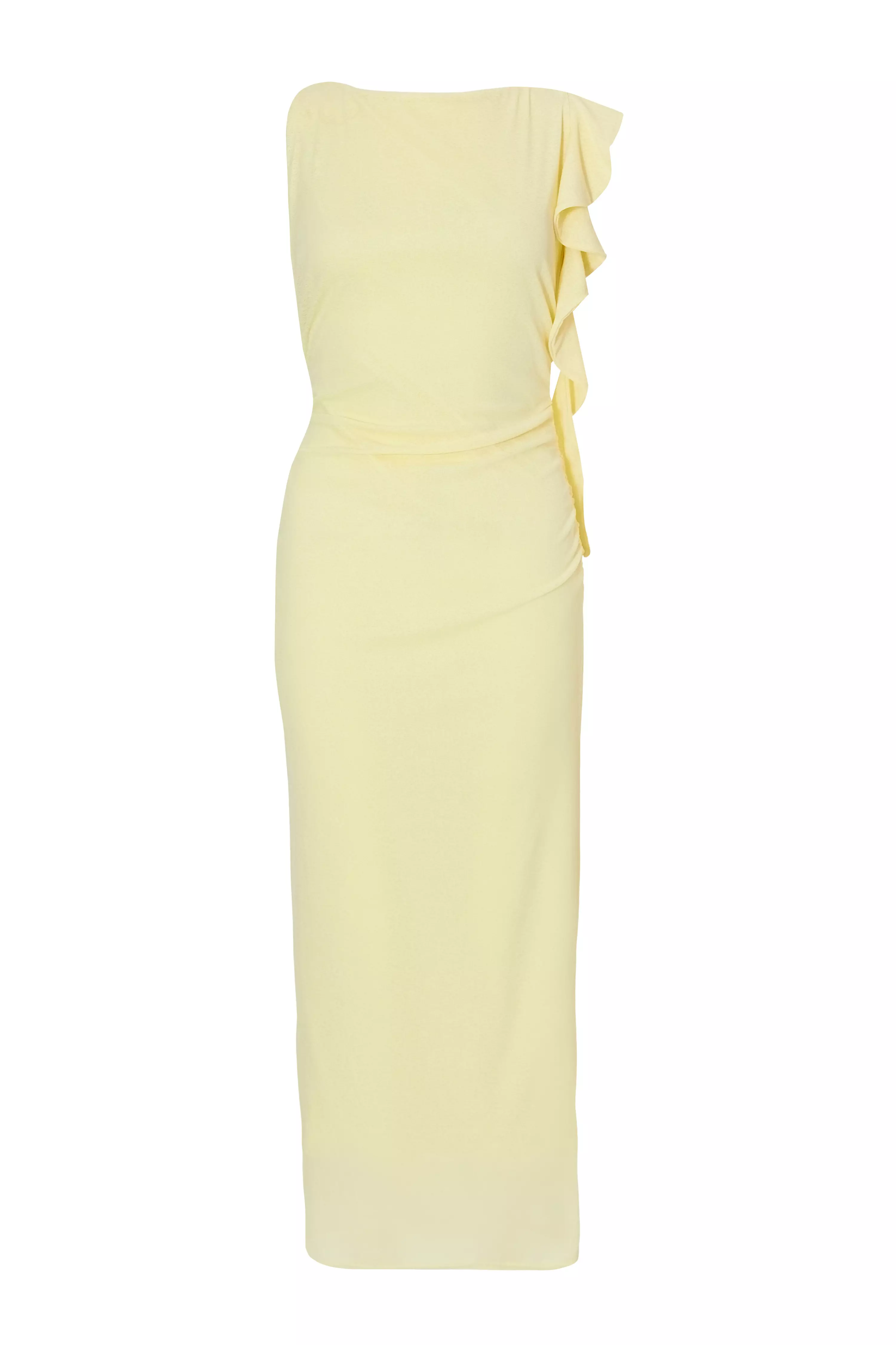 Petite Light Yellow Frill Midi Dress