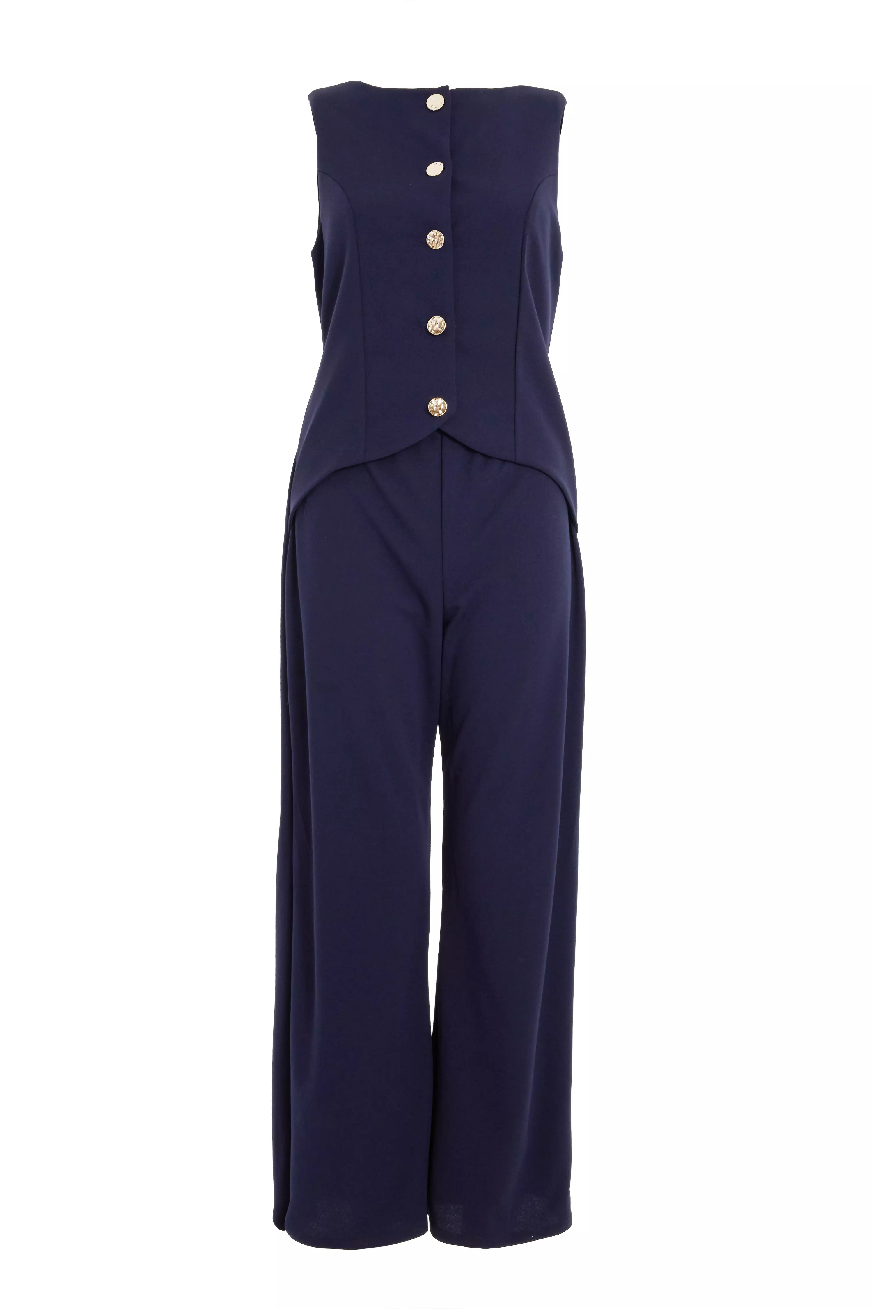 Petite Navy Waistcoat Jumpsuit