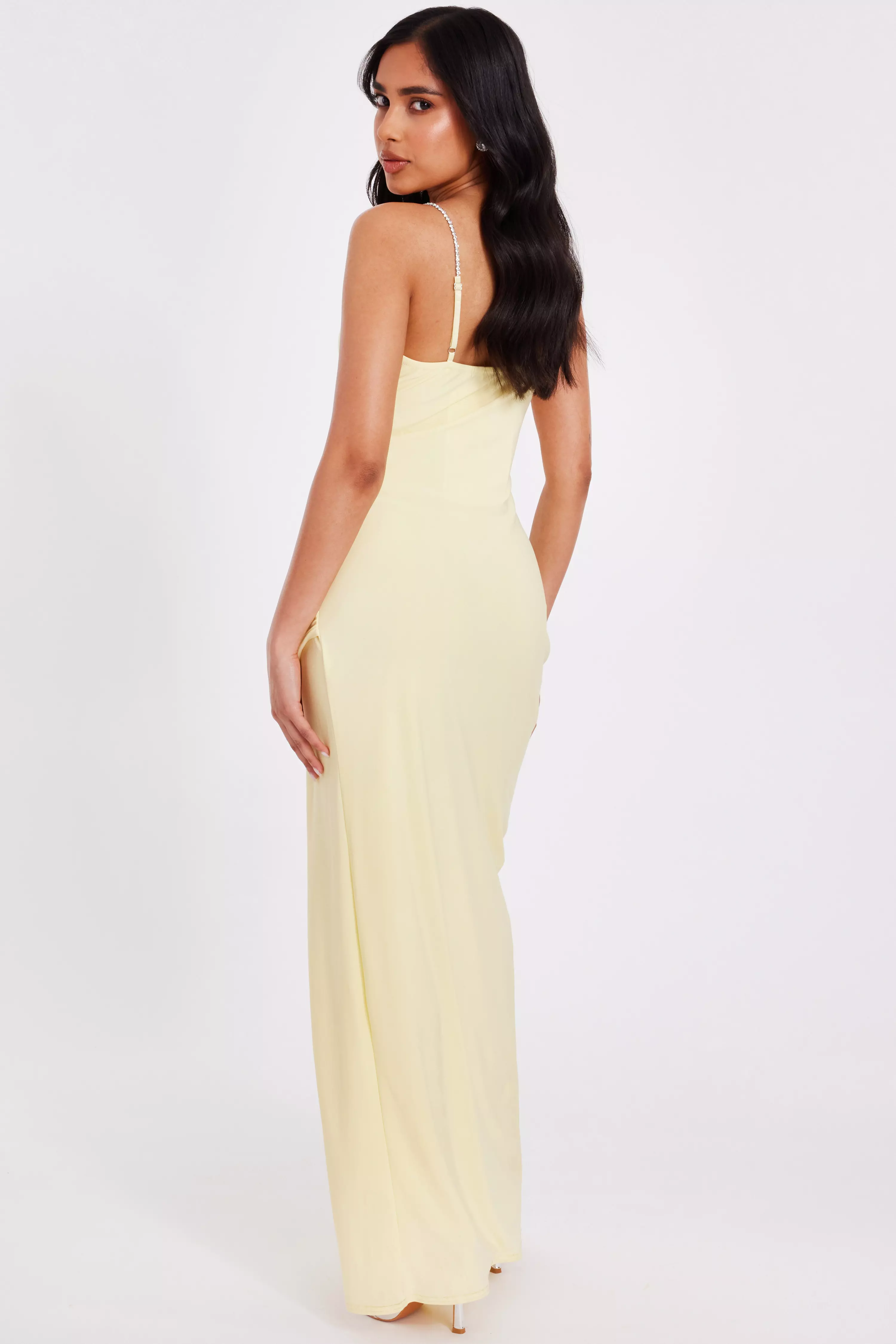 Petite Lemon Diamante Strap Maxi Dress