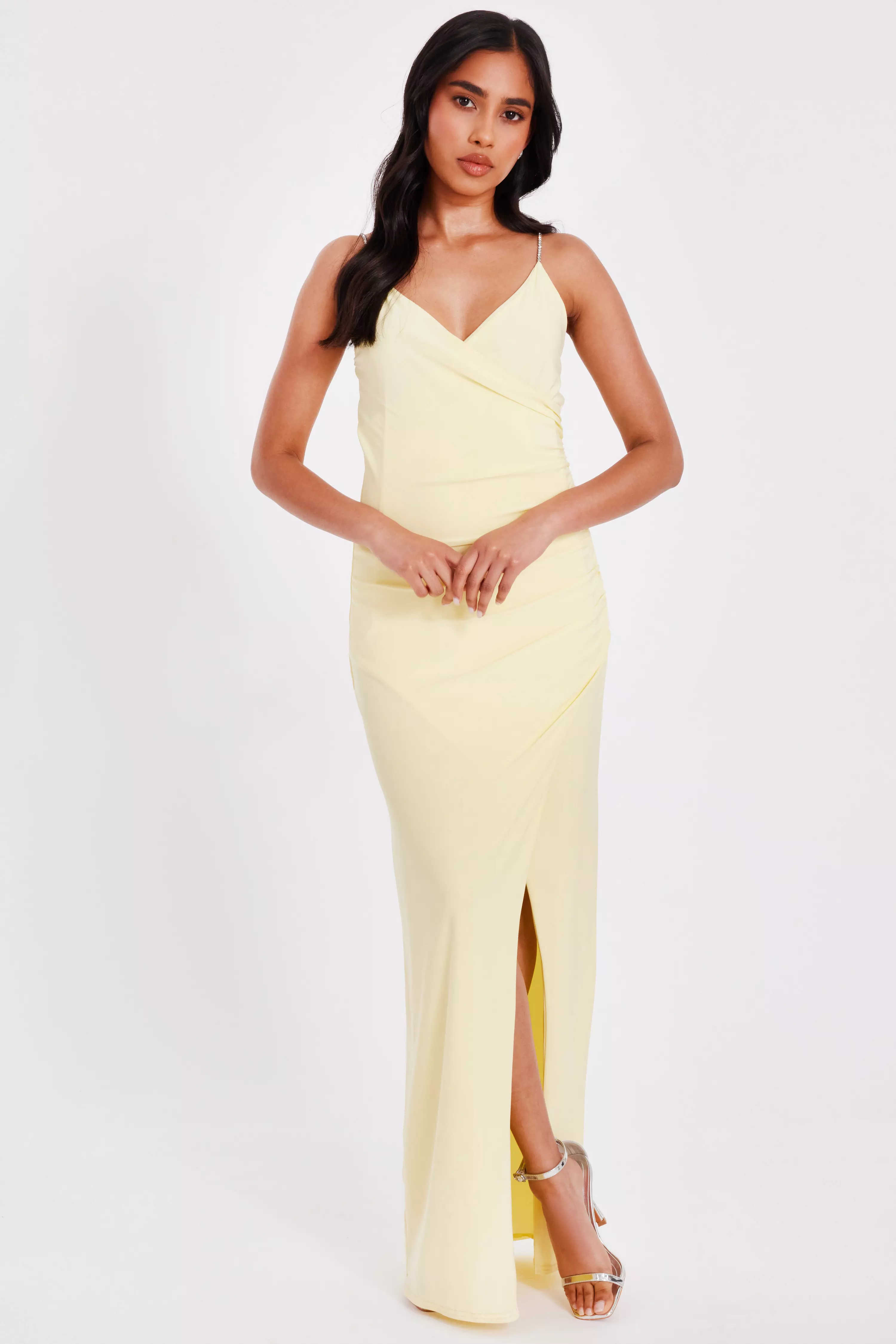 Petite Lemon Diamante Strap Maxi Dress